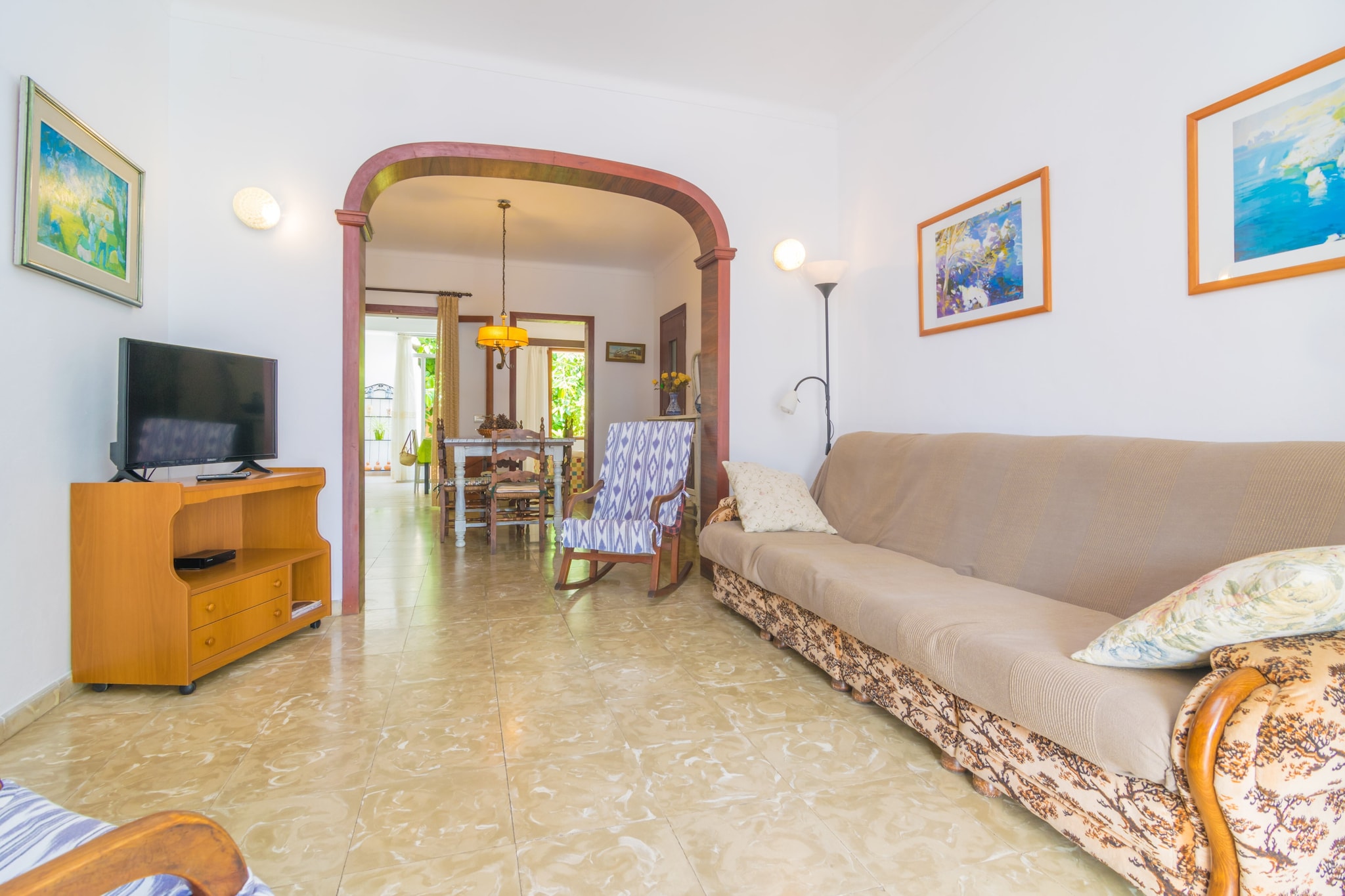 There are three bedrooms and two bathrooms. One of the rooms has two single beds, while the other two have a double bed. Both bathrooms are recently remodelled (one of them attached at the main building). 

In the living room there are comfy sofas where you can relax reading a book a taking a siesta. The kitchen has everything you might need during your holiday: blender, toaster, coffee machine, microwave, electric oven, vitro ceramic hob, fridge and a lot more. Of course the apartment has a washing machine, iron and ironing board. There are two furnished terraces where you will be able to enjoy the weather of the island and have a tasty barbecue. 

The location of the apartment is absolutely perfect, as you can walk everywhere: sand beach, restaurants and bars, pharmacy, shops, supermarkets, taxi rank, surgery, bus stop, etc. The bus frequency is every 15 minutes towards Puerto de Alcudia, Puerto de Pollença and other directions as Palma. The beach is just down the road and it is perfect for children due to its shallow waters and gentle swell. 

In Can Picafort you will find any kind of restaurants: fresh fish and meat, pizza, tapas and traditional Majorcan food. If you only want to have a snack, you will find bars and ice-cream shops in the promenade! You will be able to find shops, souvenirs and groceries. The 2 main supermarkets are on Artà road, where you will find petrol stations as well.

Nearby Can Picafort there are other beaches that are worth to visit: Playa de Muro, Formentor, Son Serra de Marina, Puerto de Alcúdia or Puerto de Pollença. You will love to visit the town of Alcudia, with its cobbled streets, churches, squares and the old wall that surrounds the town. It is a good place to stop for a stroll and a drink in one of the bars. The local market has place on Tuesdays and Saturdays and there is a lively environment. Don’t forget to visit the Roman ruins of Pollentia! Consult the advertiser for possible charges. Pets are not allowed. The holding of events is forbidden. 
Distances
Beach: 0.1 km - Can Picafort
Airport: 64.6 km - Son Sant Joan
Golf course: 15.2 km - Alcanada
Town: 0.1 km - Can Picafort
Train station: 15 km - Sa Pobla
Bus stop: 0.35 km - Paseo Colón, Can Picafort
Ferry: 13.3 km - Puerto de Alcúdia
Hospital: 7.4 km - Juaneda Muro
Tourist license: ETV/4433Single Rental Registry: ESFCTU0000070110005812320000000000000000000000ET44337There's a mandatory tourist tax in Balearic Islands, called Ecotasa. All guests, except people under 16 years, have to pay this tax. The amount varies between 0.55€/night and guest during the low season and 2.2€/night and guest during  the high season .The tax is reduced by half from the 9th day for your stay. Homerti - Central de Reservas CR/33