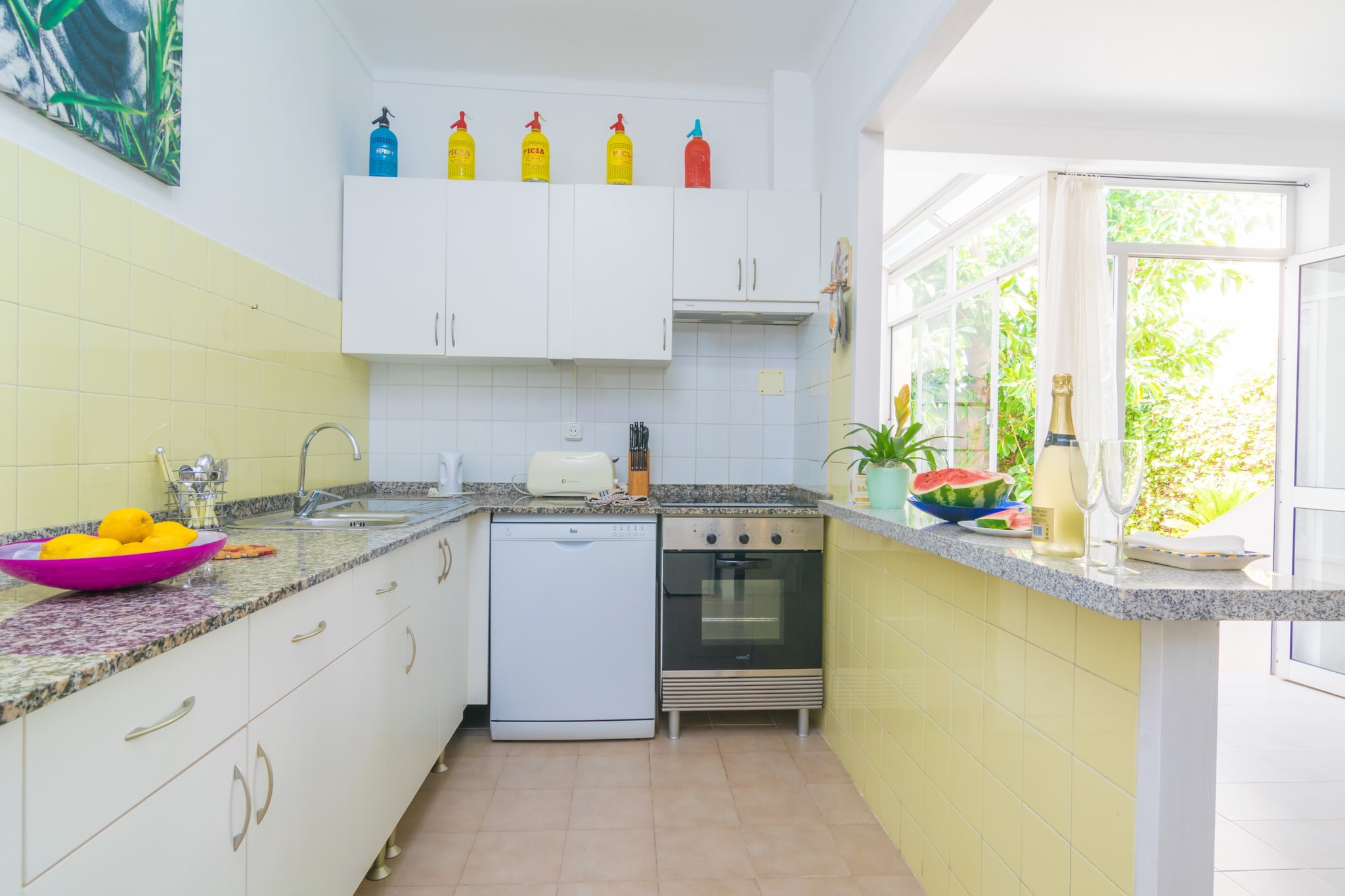 Living room, dining room, Kitchen(cooker, coffee machine, microwave), bedroom(2x single bed), bedroom(double bed), bedroom(double bed), bathroom, bathroom, oven, dishwasher, fridge-freezer, shower, shower, washbasin, washbasin, toilet, toilet, BBQ, children\'s bed, high chair