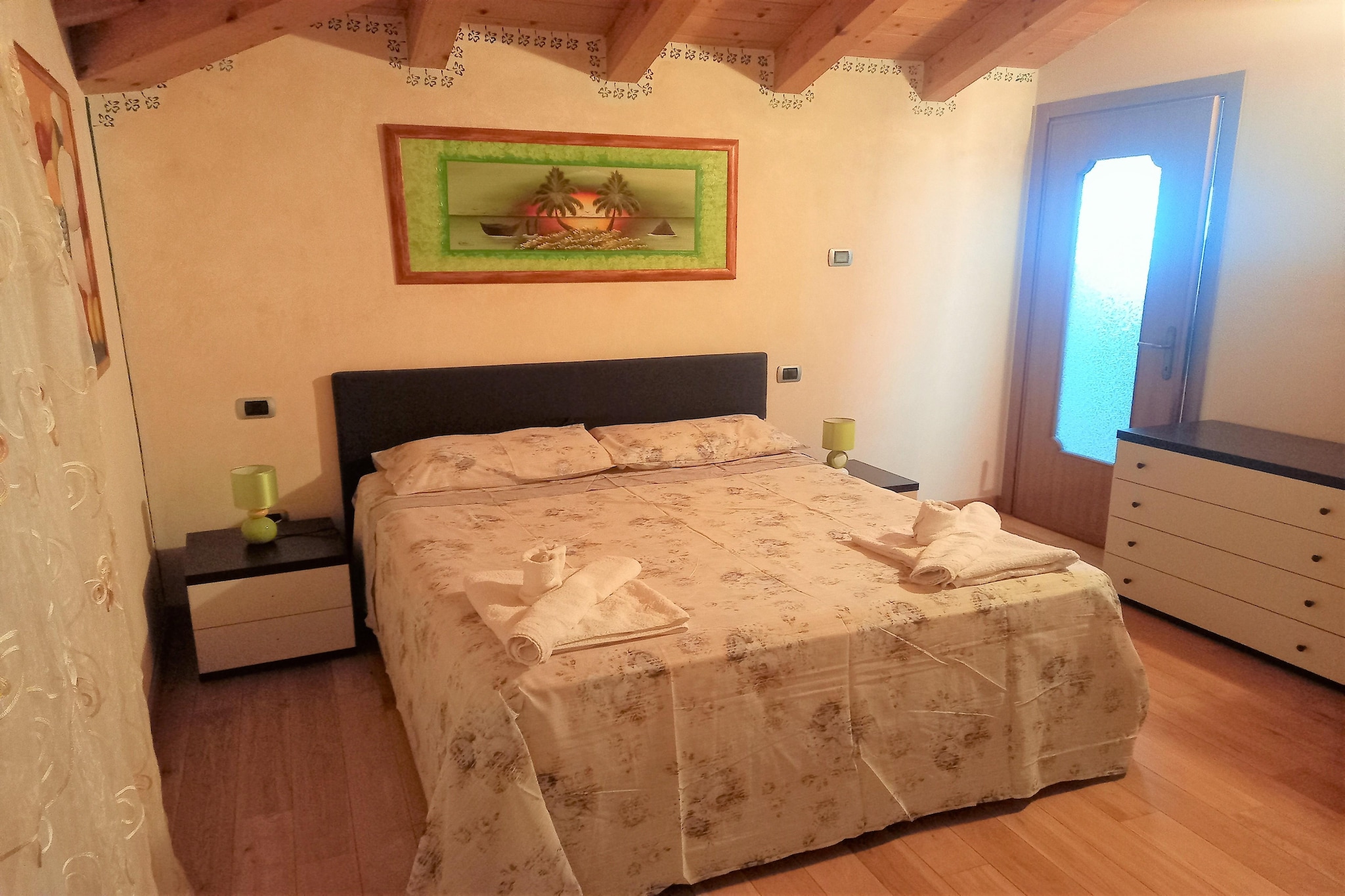 On the 2nd floor: (open kitchen(hob, electric kettle, cooker, hood, espresso machine, oven, microwave, dishwasher, fridge-freezer), Living/diningroom(dining table), bedroom(double bed), bedroom(bunk bed), bathroom(shower, washbasin, toilet, bidet), bathroom(bath tub, washbasin, toilet, bidet), pantry(washing machine), terrace)\n\nTV, dining table, seating area, coffee machine, shower, patio, garden furniture, sun loungers, BBQ, parking, parasol, swimming pool(shared with the the owner and other guests, 10 x  4 m., opened from May upto and including Sep)