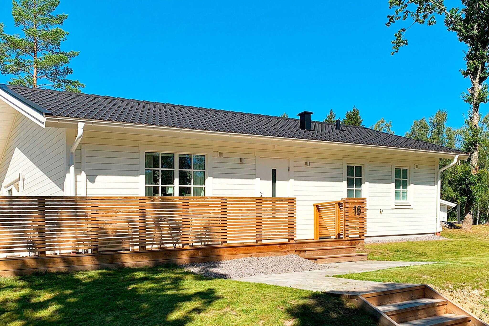 Welcome to a fresh cottage built in 2019 in the nice, coastal cottage area of AdriansnÃ¤s in the middle between the towns of VÃ¤stervik and Oskarshamn. Welcoming hall, open plan with family room and kitchen. State-of-the-art kitchen with all equipment such as dishwasher and kitchen island with bar stools for e.g. an early cup of coffee, large substantial dining table with plenty of space. The common room part has a cozy seating area and flat-screen TV. There is also a large glass area with access to the large balcony (approx. 30 sqm). Perfect place with outdoor furniture and barbecue for both sunny, lazy days and warm pleasant evenings with dinner. The house has three bedrooms, one slightly larger with a double bed and two slightly smaller with a bunk bed in each. WC/shower room with plenty of space, underfloor heating, washing machine and very tastefully decorated. At the front of the house there is a garden and on the other sides of the house smaller grass areas for play and games. About 400 m from the house there is a public playground with associated soccer field. The well-arranged sandy beach with sauna is about 1 km on small village roads. The beach is very child-friendly with a long shallow sandy beach, jetties, jumping tower, playground equipment, seating, outdoor gym and nice grassy areas. Here at the swimming area there is also a sauna that can be booked for the cottage area. It also includes a simple rowing boat which is about 1 km from the cottage. Bring your own life jackets. There are also 2 bicycles (for adults) belonging to the cottage. Please bring bicycles for the children. Please note that the cabin is not rented for more than 6 people and not for hunting or fishing. It is also important that guests bring their own sheets and duvet covers. Not allowed to charge electric cars. In the area there are many pleasant hiking trails and paths in wonderful nature close to the sea. Along the coast there are several small charming communities and villages. The cities of Oskarshamn and VÃ¤stervik, both about 35-45 km away, are well worth a visit with both shopping and picturesque city centers. Notice, that there are no grocery stores near the cottage, so (if possible) shop in advance at least for supper and for breakfast the next day. Not too far to the &quot;Glasriket&quot; with several classic glassworks. It is about 80 km to Astrid Lindgren's World. Perhaps a must for the slightly younger ones. Welcome to a brand new and fresh cabin in pleasant AdriansnÃ¤s.