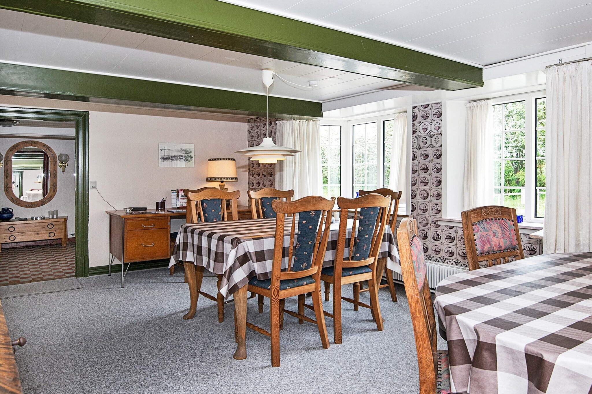 open kitchen(cooker(electric), hood, coffee machine, microwave, dishwasher, fridge, freezer(100-139L)), Living/bed room(TV(cable, german television channels, danish TV channels (DR1 and TV2)), radio, high chair), bedroom(double bed), bedroom(double bed), bedroom(2x single bed), bedroom(2x single bed), bathroom(floor heating)(tumble dryer, bathtub or shower, washbasin, toilet, washing machine), bathroom(floor heating)(bathtub or shower, washbasin, toilet), heating(central), terrace, BBQ