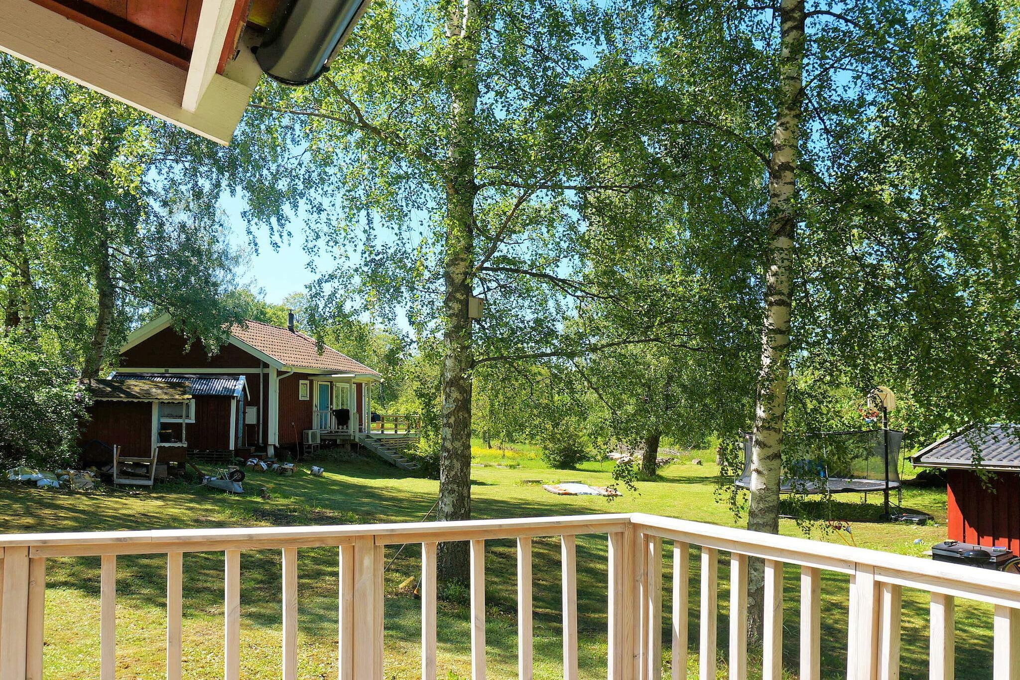 Not far from the historic Varnhem you live in a modern fresh little cottage with proximity to swimming in the middle of a scenic area. The cottage is ideal for you who travel as a couple or for the small family who appreciates history combined with the rural environment and with proximity to swimming. The cottage is best suited for a couple or a small family of three. The cottage was built in 2012 and is very well planned. You are greeted by a large inviting terrace with outdoor furniture where you can sit at will and after the sun sets. In the cottage there is a small kitchen corner and here you will find the most necessary utensils. More accessories are on the shelves under the TV, including cutlery and microwave. The kitchen is a combined living room with a sofa bed 140 cm wide. To the right you will find the bathroom with toilet and shower. To the left of the kitchen corner you will find the bedroom with a bunk bed 90 cm wide and wardrobe. Walk through the garden down a small path down to Rinnaren, a small lake with a jetty and where there is sun in the morning, so why not start the day with a morning dip. Here you also pass a public boules court on a nice lawn for the public. If you want a larger bathing area with restaurant, toilet, sausages and ice cream kiosk, you can take a 10 minute walk to FlÃ¤mslÃ¤tt. The owner of the cottage has a summer cottage on a common plot about 50 m from your house. The cottage is only 10 minutes from Varnhem's monastery ruins where you can have coffee and experience one of many beautiful pilgrimage routes. If you want excitement, you can choose to visit Skara summerland, about 15 km from there or play on Axvalla trotting track which is also about 15 km from there. Good to know about the cottage: We recommend short showers when the water heater is small and plug in when you arrive. Welcome to a cozy cottage in the middle of beautiful Skara with an incredibly wonderful location!