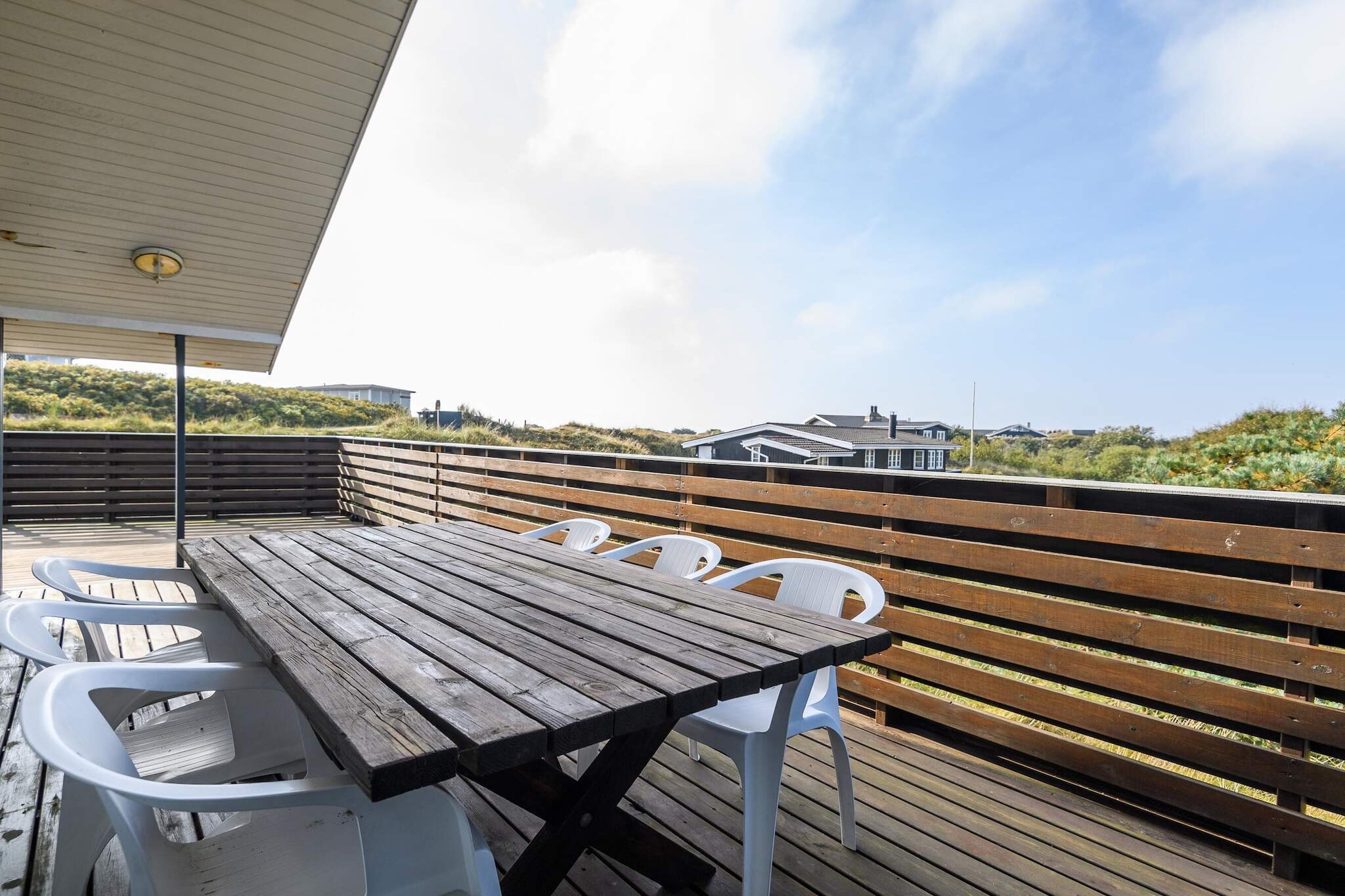 Internet Access DSL, open kitchen(cooker(electric), coffee machine, microwave, dishwasher, fridge, freezer(1-59L)), Living/bed room(DVD player, radio, high chair), bedroom(double bed), bedroom(double bed), bedroom(double bed), bedroom(2x single bed), bathroom(floor heating)(washbasin, shower, toilet), bathroom(floor heating)(washbasin, toilet), bathroom(shower), tumble dryer, Bubble bath(indoor, 3 persons), sauna(indoor, heated), washing machine, heating(electric), terrace, garden furniture, BBQ, play equipment, high chair