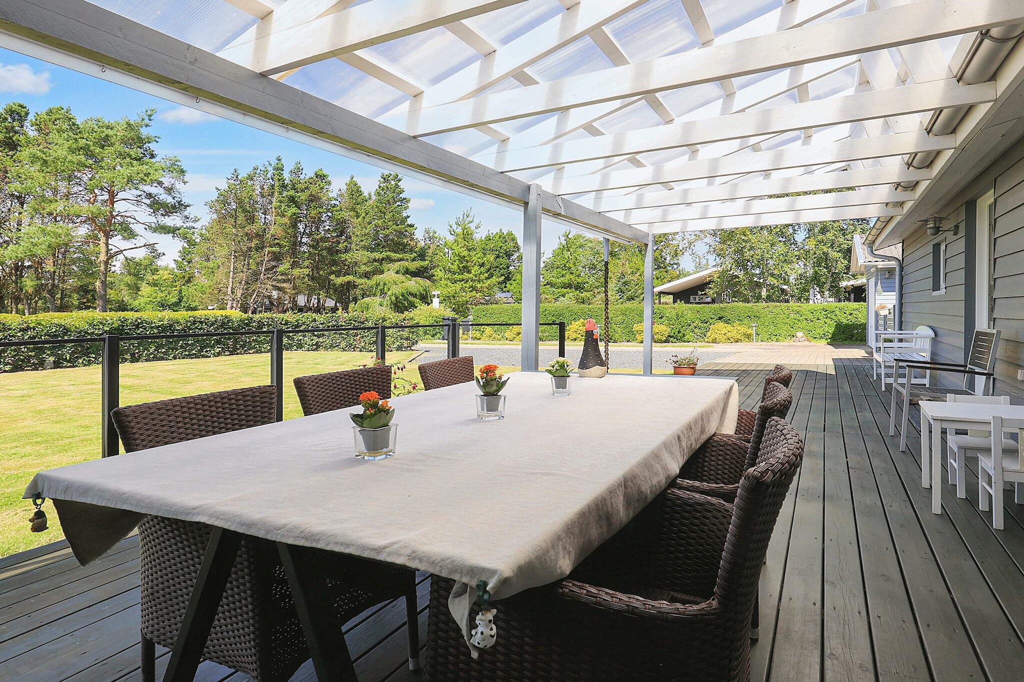 Spacious cottage with whirlpool located on a well-kept, grassy plot at Hou. Here there is a large wooden terrace and a pavilion, which acts as a covered terrace. The cottage has both a large bathroom with whirlpool and an additional guest toilet, both with underfloor heating. There is both a wood stove and a heat pump, so plenty of options for heating on slightly cooler evenings.
A refundable deposit might be charged closer to your check-in date. This deposit covers utilities consumed during your stay and any additional services that may be taken. The final amount will be adjusted based on actual meter readings, actual usage of extra services, and any remaining balance will be refunded within 21 days after checkout.