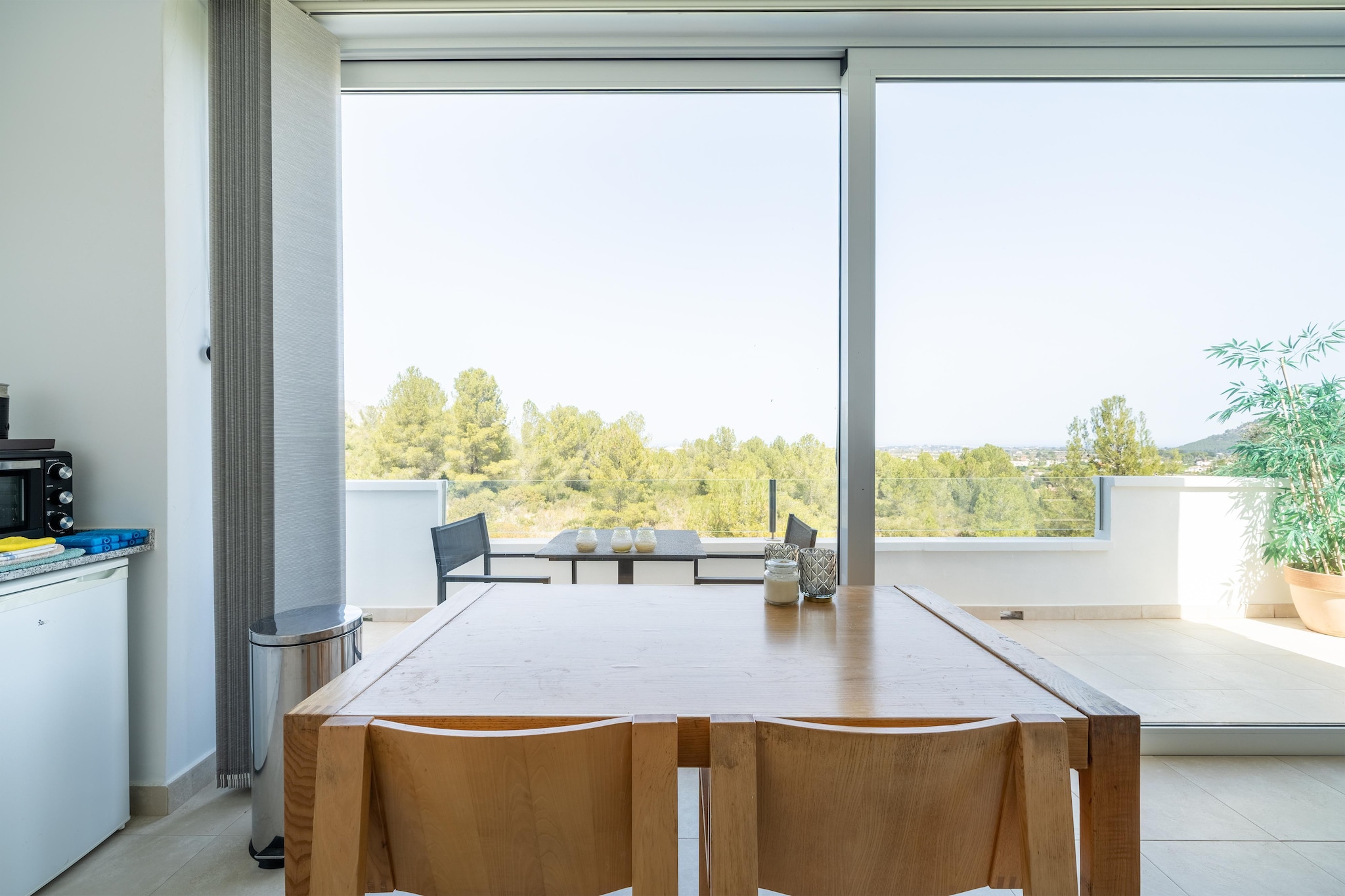 Ground floor: (Kitchen(electric kettle, cooker(2 ring stoves), coffee machine(cups), combination microwave, dishwasher, fridge), Living/bed room(double sofa bed, TV(dutch television channels), dining table, air conditioning), bathroom(shower, washbasin, toilet), terrace, lounge set)\n\nOn the 1st floor: (conservatory(acces via outside stairway))\n\nBasement: (washing machine)\n\nbalcony, garden, swimming pool(private, 5 x 3 m.)