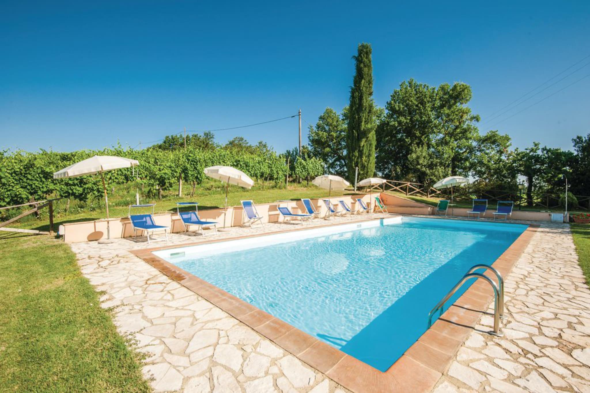 Set in the rolling hills of San Gimignano, this charming 1-bedroom farmhouse is perfect for a family or group of 4. Surrounded by vineyards and olive groves, it offers a shared swimming pool, a private terrace, and both shared and private gardensâ€”ideal for sipping Vernaccia wine under the Tuscan sun. The peaceful countryside setting is just 4 km from shops, restaurants, and a delightful local bakery.

Inside, the farmhouse features a cozy living space with a double sofa bed, a well-equipped kitchen, and a bedroom with rustic charm. Enjoy sweeping views of the Tuscan landscape from your windows, and take advantage of the washing machine for added convenience. A cot is available for little ones, and 1 pet is welcome free of charge.

Explore nearby gems like Siena (30 km), Volterra (33 km), and Florence (58 km)â€”a car is essential for day trips. The Florence Airport is 59 km away. Whether you're relaxing by the pool or enjoying a garden picnic, this farmhouse offers a perfect blend of comfort, tradition, and Tuscan beauty.