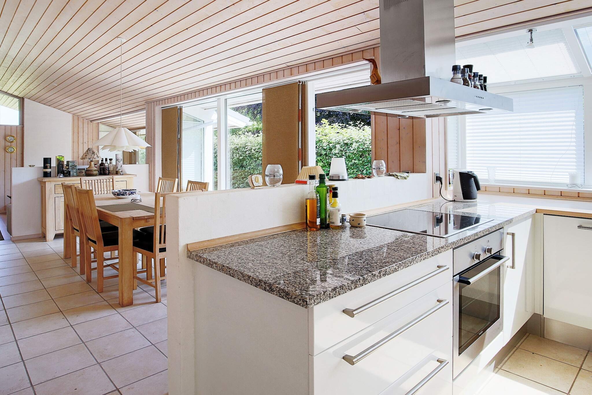 open kitchen(cooker(electric), hood, coffee machine, microwave, dishwasher, fridge-freezer), Living/bed room(TV, fireplace, radio), bedroom(double bed), bedroom(2x bunk bed), bedroom(double folding bed), bathroom(floor heating)(tumble dryer, bathtub or shower, washbasin, toilet, washing machine), bathroom(floor heating)(bathtub or shower, washbasin, toilet), mezzanine(2x single folding bed), heating(electric), terrace, terrace(roofed), BBQ