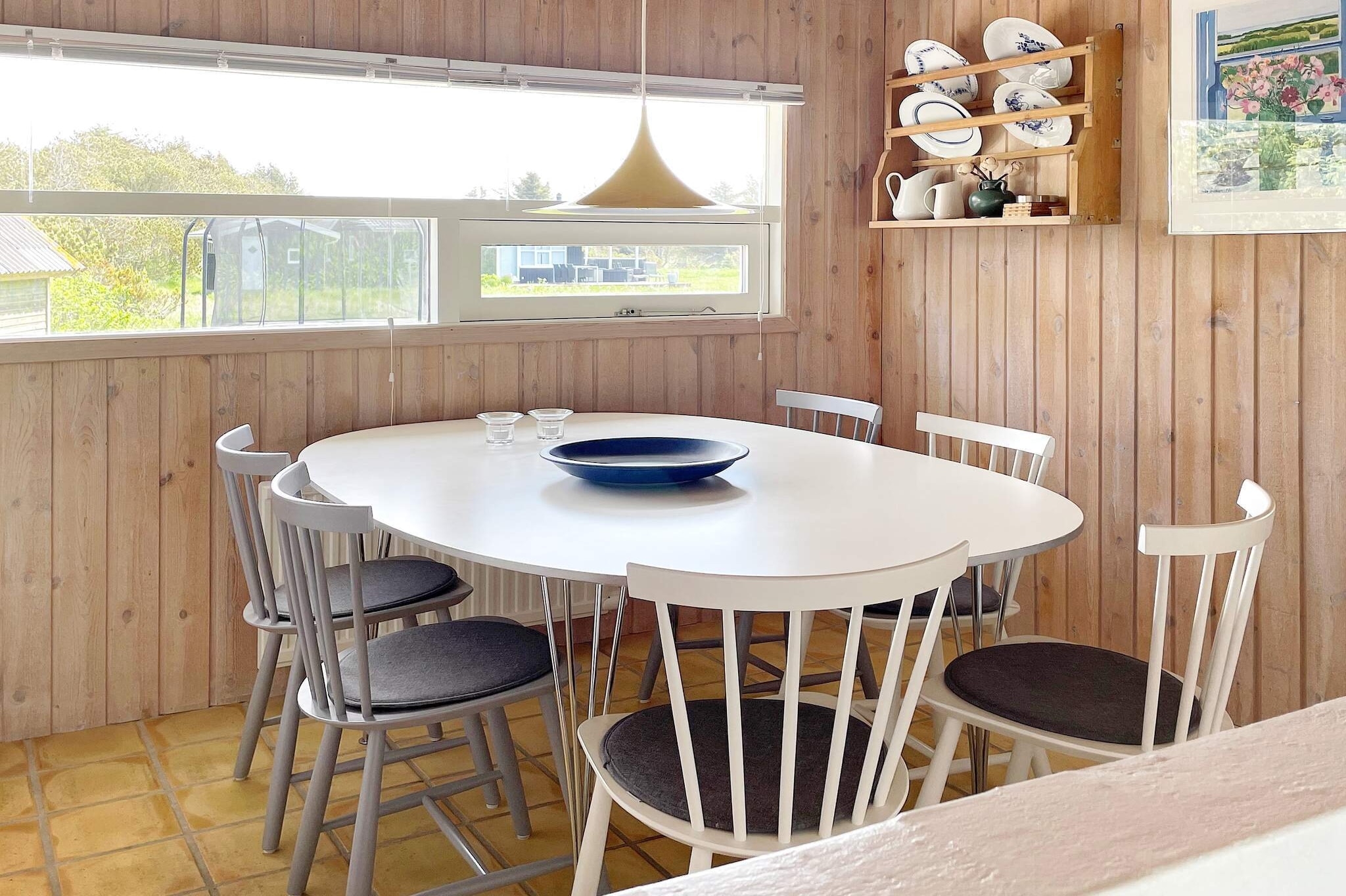 Internet Access DSL, Kitchen(cooker(electric), hood, coffee machine, dishwasher, fridge-freezer), Living/bed room(TV(cable, german television channels, danish TV channels (DR1 and TV2)), radio), bedroom(double bed), bedroom(double bed), bedroom(2x bunk bed), bathroom(washbasin, shower, toilet, washing machine), heating(electric), terrace, play equipment, air to air heatpump