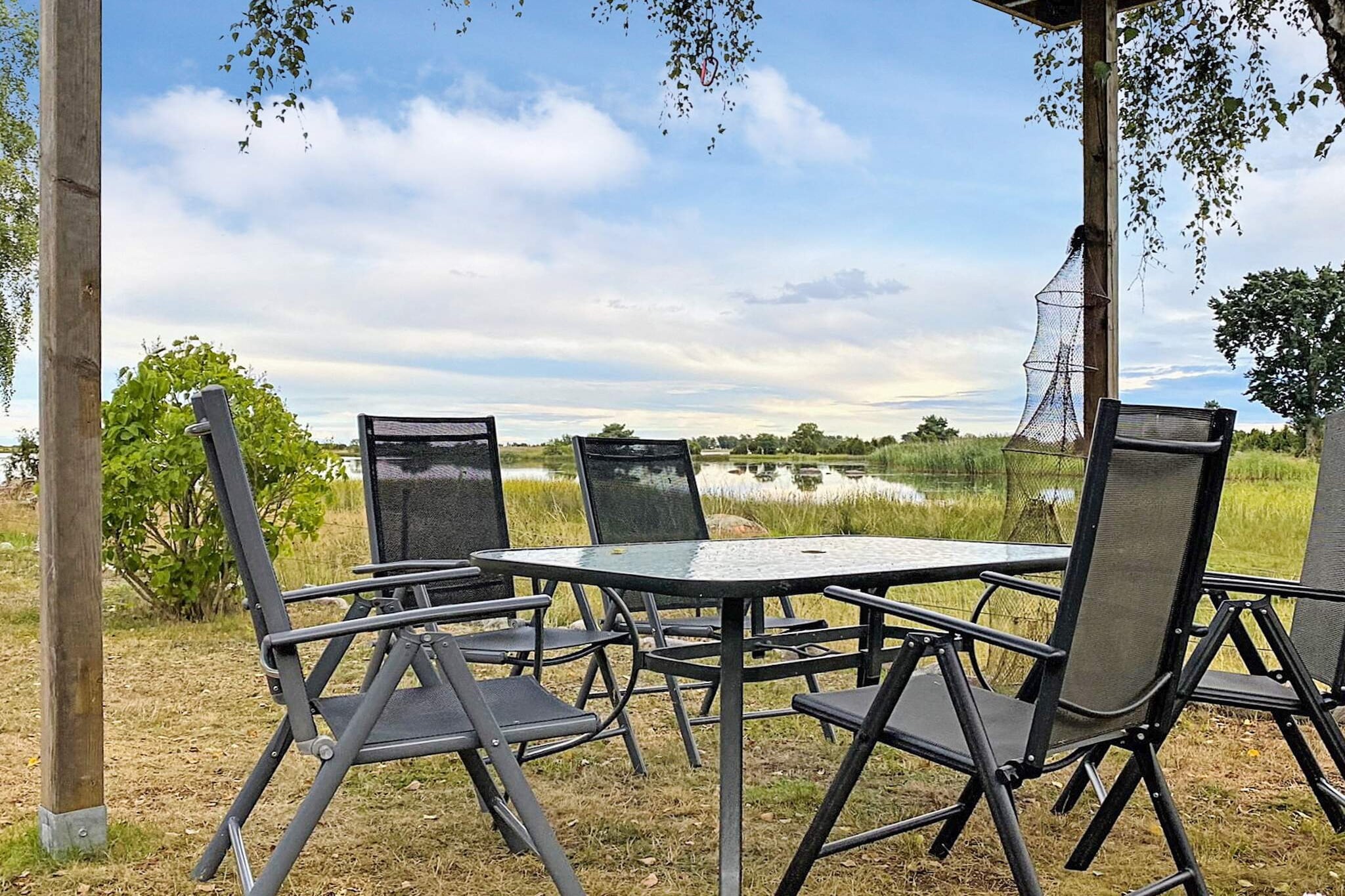 Internet Access DSL, Kitchen(cooker(electric), hood, coffee machine, oven, microwave, dishwasher, fridge-freezer, water from well), Living/bed room(TV(german television channels, danish TV channels (DR1 and TV2), swedish TV channels), fireplace, DVD player, radio), bedroom(double bed), bedroom(double bed), bedroom(single bed), bathroom(washbasin, shower, toilet), terrace(roofed), garden furniture, BBQ, parking, geothermal energy, air to air heatpump, water from well