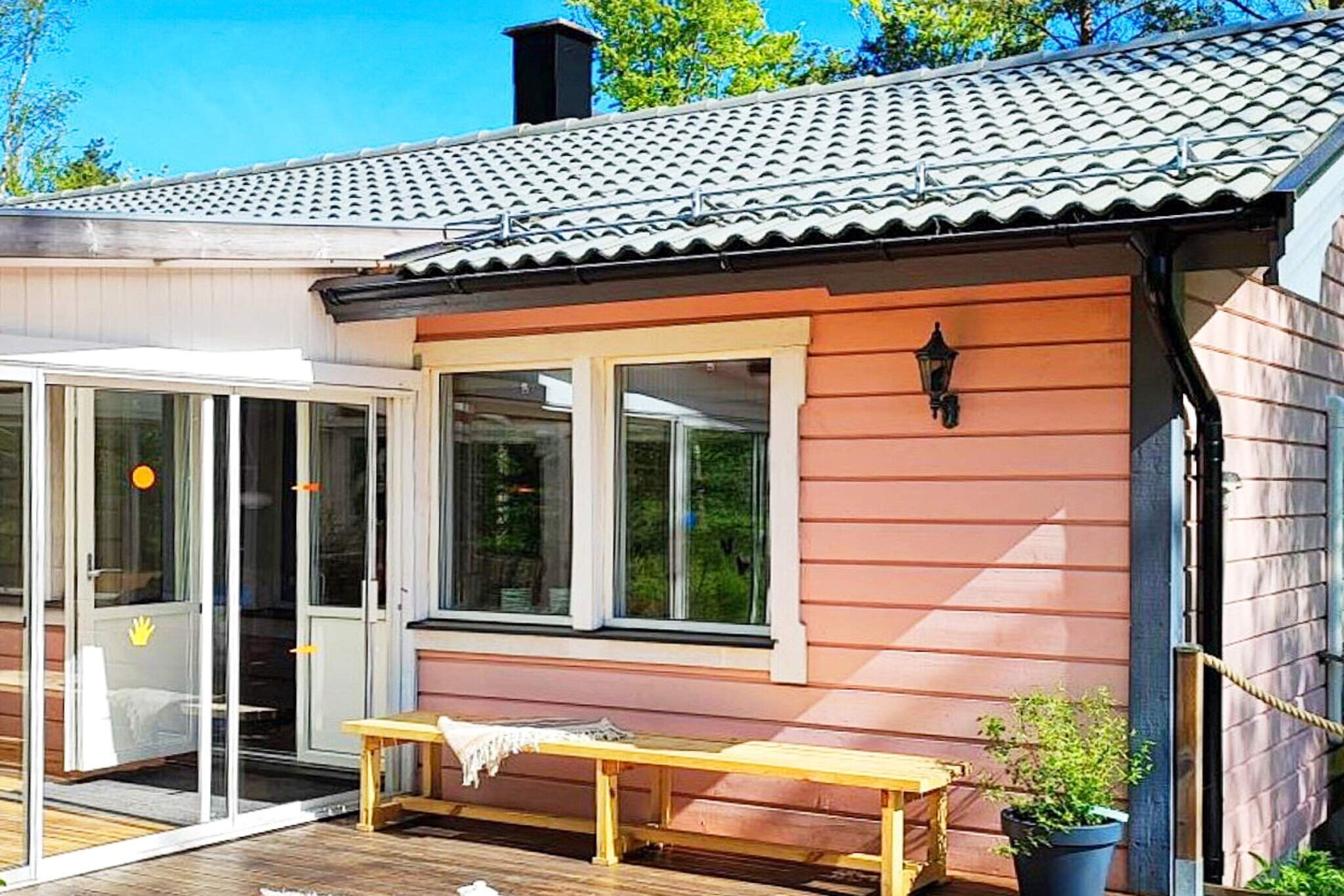 Welcome to a pleasant holiday home in a very nice forest area with swimming and fishing opportunities. The cottage is located in a small holiday home area and here you experience the peace and quiet with the forest in the knots. A perfect accommodation for nature lovers and close to central Örkelljunga. A short walk takes you to Hultasjön's nice bathing spot. The cottage has a large lovely terrace and a spacious glazed conservatory. Here you can enjoy the beautiful nature and the sun during hot lazy days. Large and bright living room with sofa corner and dining area, a warming wood stove if any evening can feel a little chilly. Well equipped kitchen with dishwasher. One bedroom with a double bed and one with a single bed and a junior bed. Bathroom with shower, toilet and washing machine. From the living room you have access to the terrace and terrace. The garden is spacious and has both a playhouse, swings and a sandpit. Perfect for families with children. Broadband and free wifi along with a modern TV with viasats range can be convenient if any day is rainy. Outside the cottage there is a pool tub/outdoor spa to cool off in on hot summer days. Hot water or jets cannot currently be guaranteed. The nature with its lakes is very nice and there is plenty of game in the pace, even moose can be seen from time to time. Örkelljunga has everything you need in its pleasant city center. A good selection of shops and restaurants. In the area there are nice walking paths and around Hultasjön you can walk on paths and smaller roads. The bathing area has a nice lake bath with jetty, changing rooms with toilets, sauna and barbecue areas. In the lakes here are perch, pike and roach. The fishing license is valid for most of the nearby lakes. A bit north of Örkelljunga is Kungsbygget's adventure park. At Hallandsåsen you can visit Vallåsen's ski resort in winter. A short drive away are the beaches in Vejbystrand and also the metropolis Båstad. There are several golf courses in the area, the closest being Örkelljunga Golf Club. Örkelljunga also has one of the country's best mini golf courses. A few miles north, at Markaryd, is the elk park, a fantastic excursion destination for the whole family.