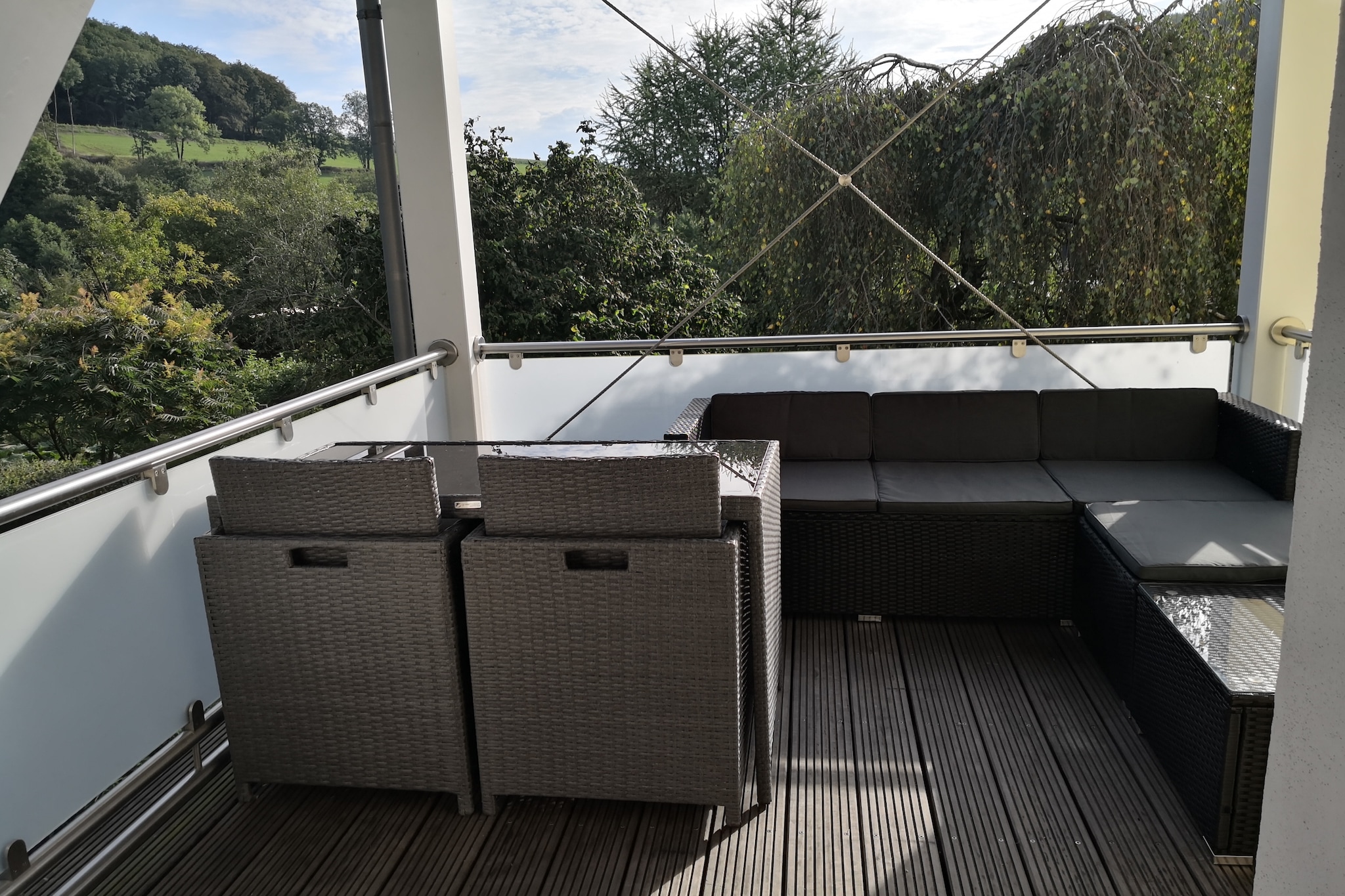 Set in the scenic hills near Herscheid, this spacious and barrier-free vacation home offers a sustainable retreat with CO₂-neutral construction and two EV charging stations. The apartment features a fully equipped kitchen, a terrace with seating, and a barbecue area—perfect for relaxing after a day of adventure. Guests staying five nights or more enjoy complimentary bed linen, towels, and free use of the charging station.
The Märkisches Sauerland region is a paradise for outdoor enthusiasts, with hiking, mountain biking, climbing, paragliding, and water sports all within reach. Attractions like Attahöhle Cave, Balver Caves, and Altena Castle are nearby, and the 707 motorcycle race track is just 2 km away. Cycling tours for all levels start right at the doorstep, with secure outdoor bike parking available.
A €500 deposit is required, with deductions for late checkout, improper waste separation, or unemptied dishwasher. Guests must bring coffee beans for the automatic machine or use the filter option. Camper vans are not permitted, and strict house rules ensure a clean and respectful stay
Equipped with a 35.6 kWh solar power station, ensuring resistance to power outages and blackouts. Offers a 100% COâ‚‚-neutral stay, as all greenhouse gas emissions are offset through the use of renewable energy.
Pick-up and drop-off service available with a 9-seater taxi (€2.50/km).
Recipient of the NABU “Swallow-Friendly House†Award.
Recipient of the NABU “Butterfly-Friendly Garden†Award.