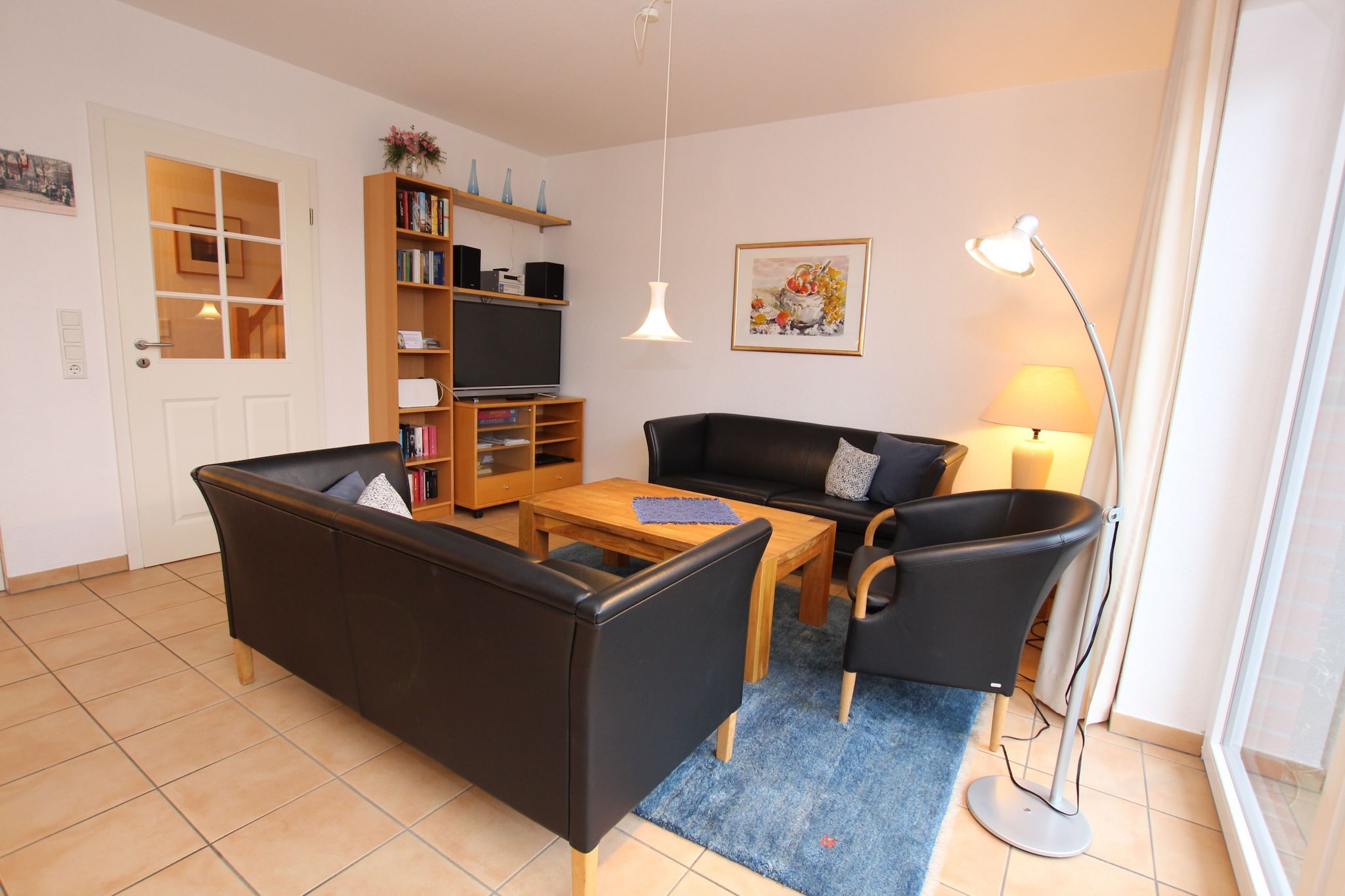 Ground floor: (open kitchen(hob(4 ring stoves, ceramic), electric kettle, toaster, coffee machine, oven, dishwasher, fridge-freezer), Living/diningroom(TV(satellite, german television channels), dining table, radio, CD player), bathroom(shower, washbasin, toilet, washing machine))\n\nOn the 1st floor: (bedroom(double bed, TV(satellite)), bedroom(2x single bed), bathroom(shower, washbasin, toilet, hairdryer))\n\nAttic: (bedroom(double bed))\n\nheating(gas), terrace, garden, bicycle storage, garden furniture, parking, parasol