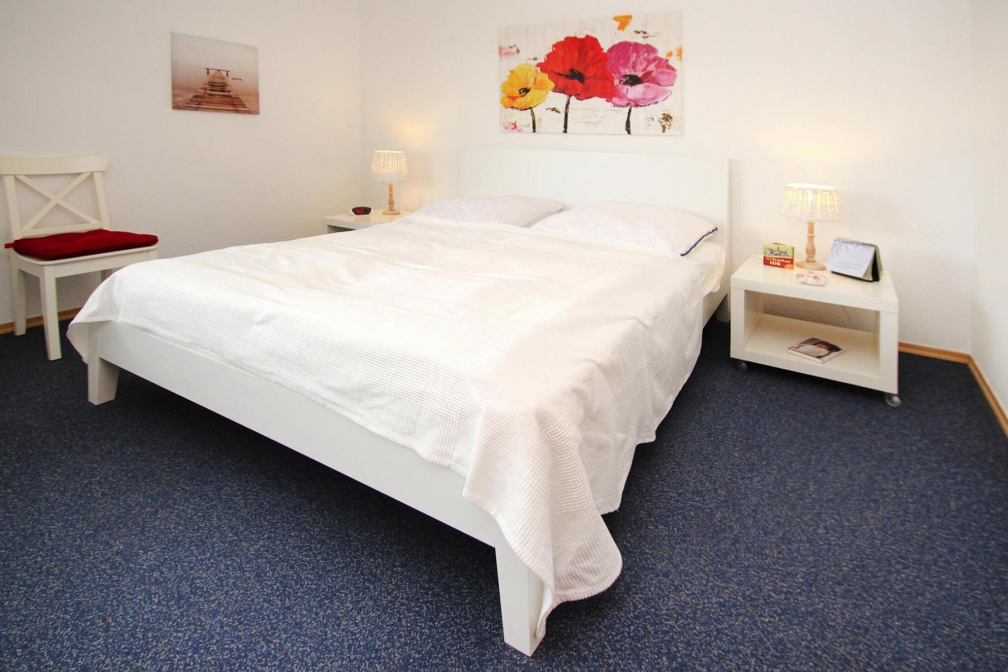 Ground floor: (Kitchenette(dining table, hob(2 ring stoves), electric kettle, toaster, coffee machine, oven, microwave, dishwasher, fridge-freezer), Living/diningroom(TV(satellite), radio), bedroom(double bed(180 x 200 cm)), bathroom(shower, washbasin, toilet))\n\nwashing machine(shared with other guests, paid), heating(central), terrace, garden furniture, parking