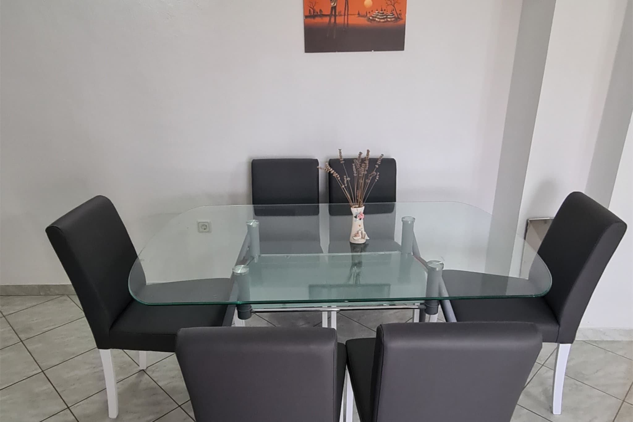 On the 1st floor: (open kitchen(hob(induction), electric kettle, coffee machine, microwave, fridge-freezer), Living/diningroom(double sofa bed, TV(satellite), dining table), bedroom(double bed), bedroom(double bed), bathroom(shower, toilet, washing machine), balcony, air conditioning, garden furniture, sun loungers)\n\nInternet access, Beach, parking, baby crib(paid)