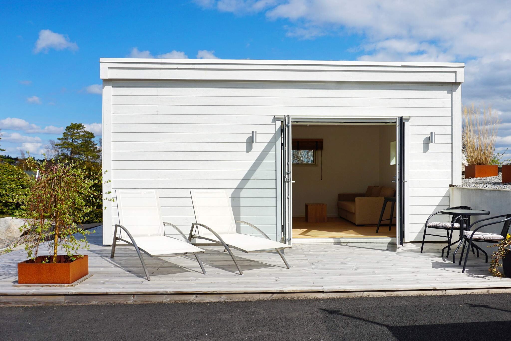 Internet Access DSL, Living room(double folding bed, TV(swedish TV channels)), open kitchen(cooker(electric), coffee machine, microwave, fridge(+ freezer), high chair), bathroom(washbasin, shower, toilet), terrace(30 m2)(garden furniture, BBQ)