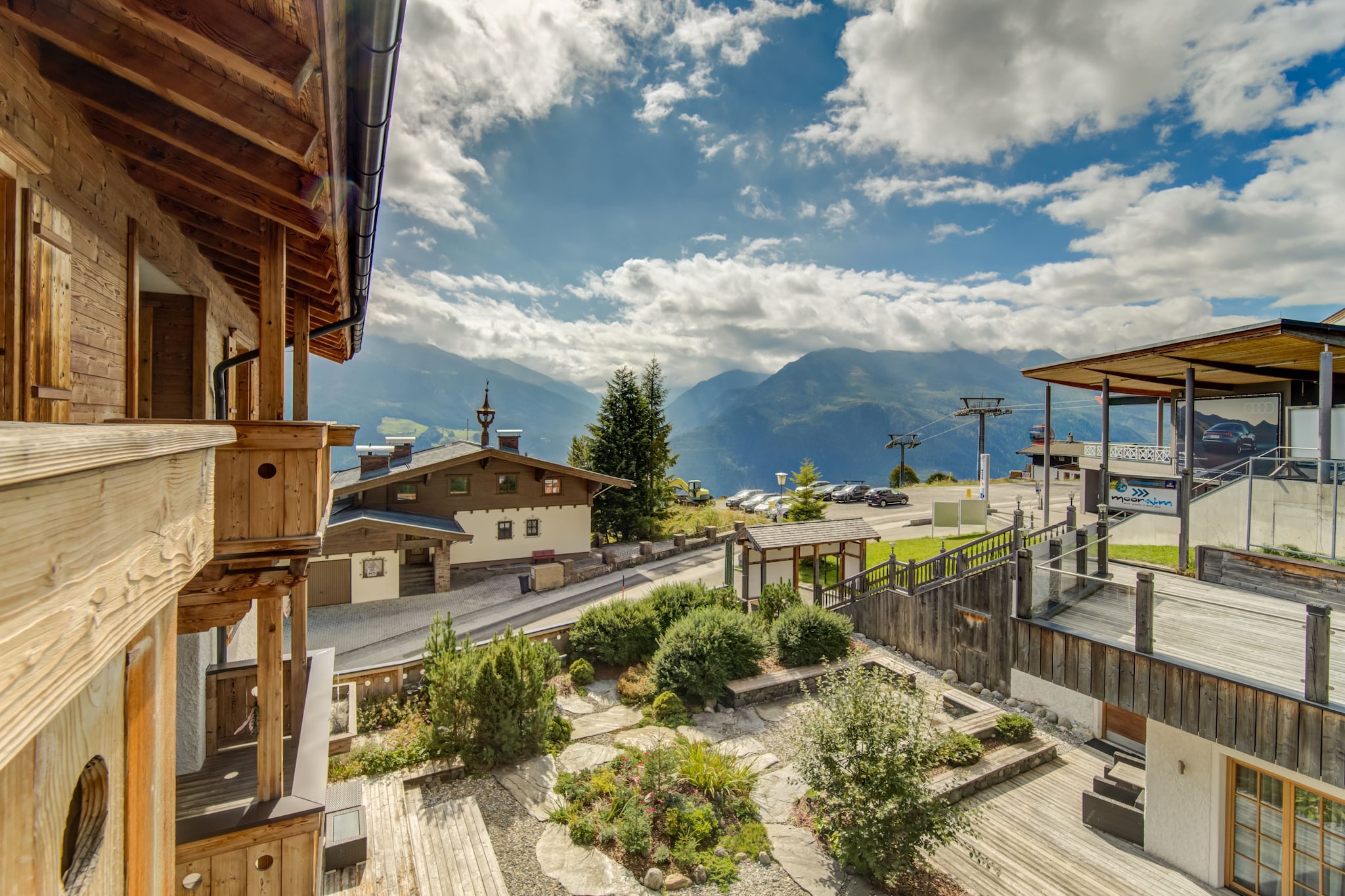 On the 3rd floor: (Living room(TV, seating area), Kitchen(cooker(4 ring stoves, ceramic), oven, microwave, dishwasher, fridge-freezer, washbasin), bedroom(double bed), bedroom(double bed), bedroom(bunk bed, bunk bed), bathroom(shower, sauna, washbasin, toilet), bathroom(shower, washbasin, toilet))\n\nterrace, terrace, garden furniture, parking, lift