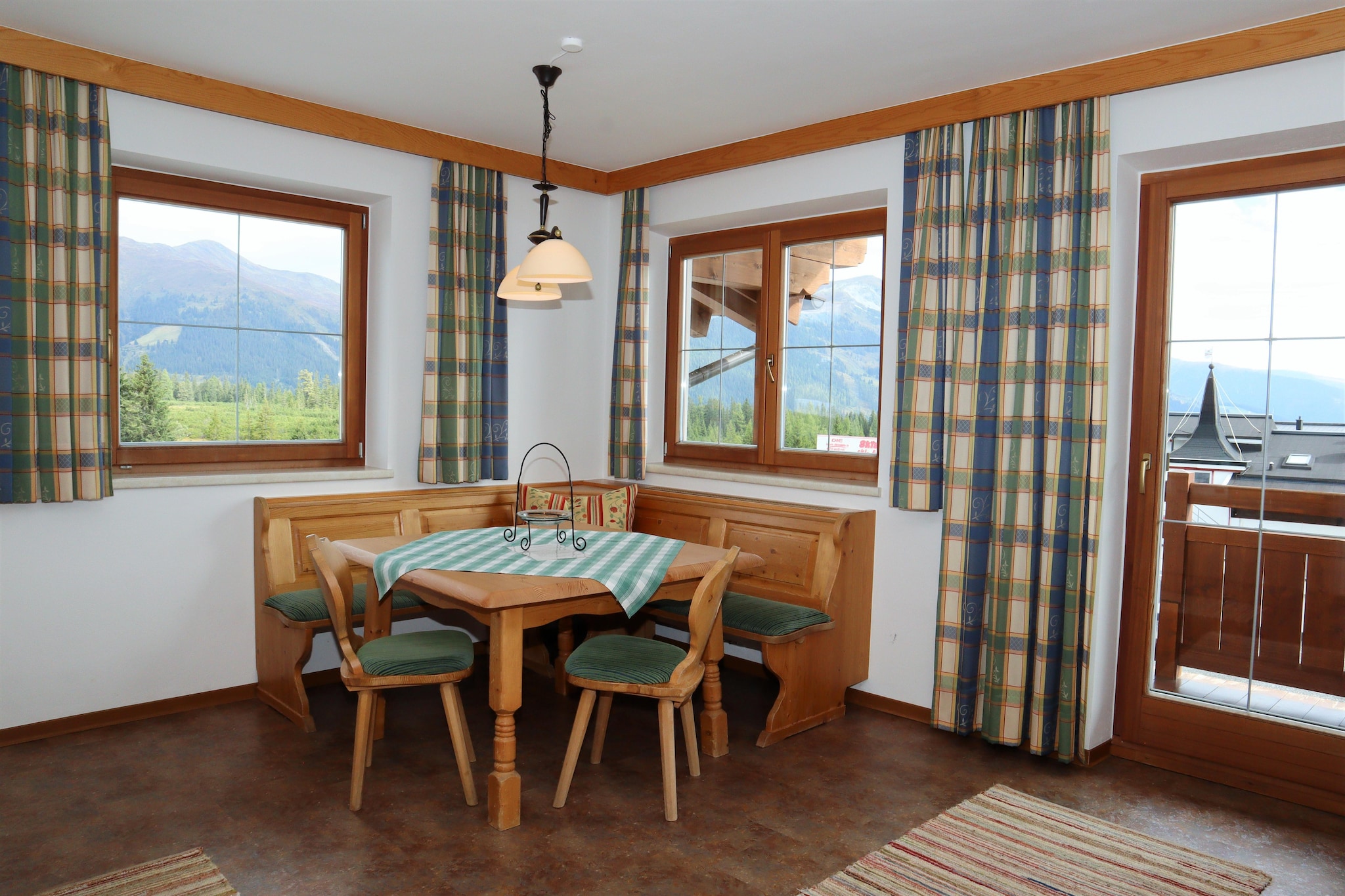 Kitchenette(stove, hob(4 ring stoves, ceramic), electric kettle, toaster, coffee machine, oven, dishwasher, fridge-freezer), Living/diningroom(TV(satellite, german television channels)), bedroom(double bed), bedroom(2x single bed, double bed), bedroom(single bed, double bed), bathroom(shower, toilet), bathroom(shower, toilet), garage, balcony, balcony, parking, parking