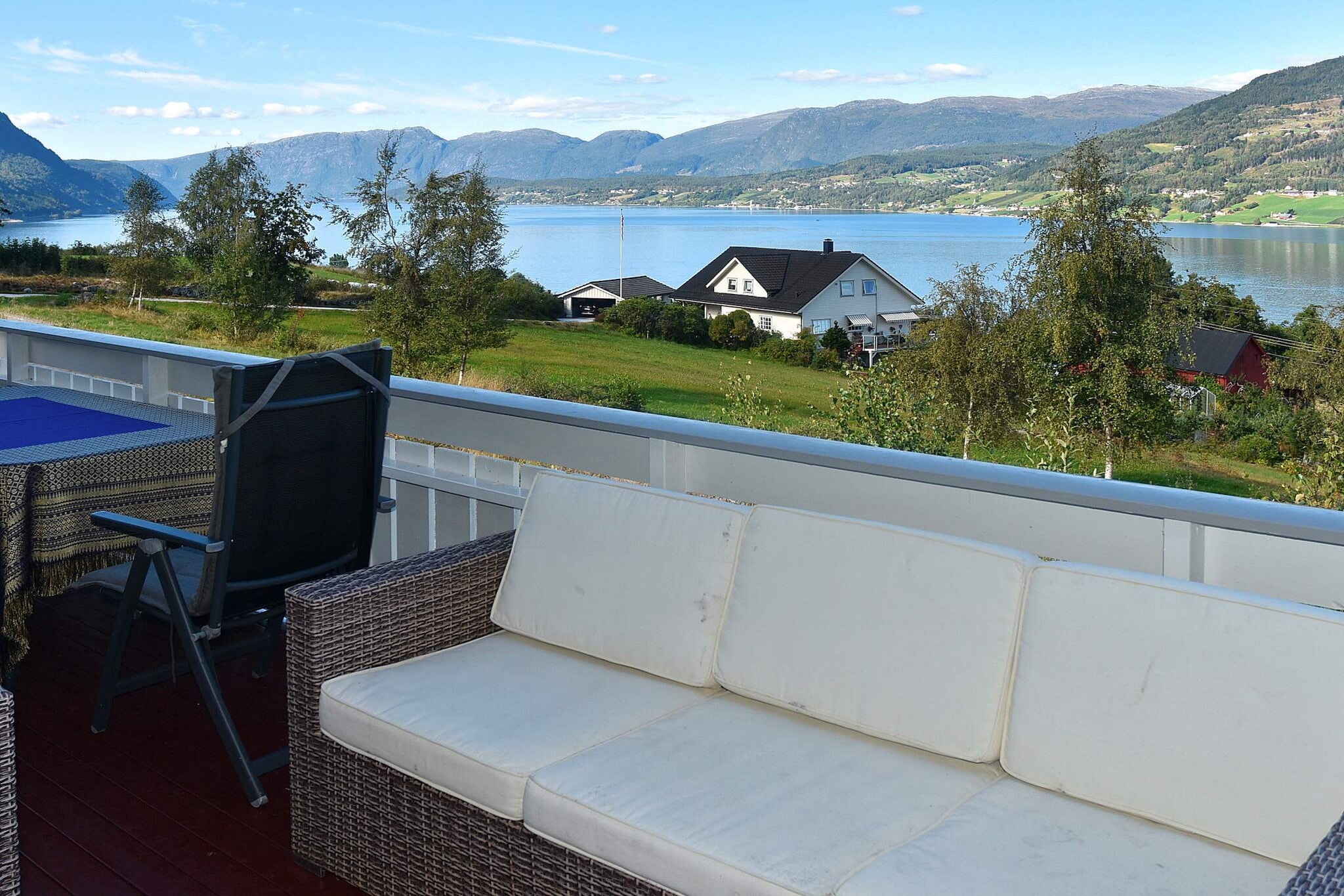 Internet Access DSL, Kitchen(single folding bed, cooker(electric), hood, coffee machine(filter), waffle iron, microwave, dishwasher, fridge, freezer(200-249L), washing machine, high chair), Living/bed room(36 m2)(TV(satellite, german television channels, norvegian TV channels ), radio), bedroom(double bed, cot), bedroom(single bed), bedroom(2x single bed), bathroom(floor heating)(bathtub or shower, washbasin, toilet), bathroom(floor heating)(washbasin, toilet), Bubble bath(indoor, 2 persons), heating(electric), terrace(23 m2), terrace(roofed, 11 m2), garden furniture, BBQ, parking, swimming pool(outside), air to air heatpump