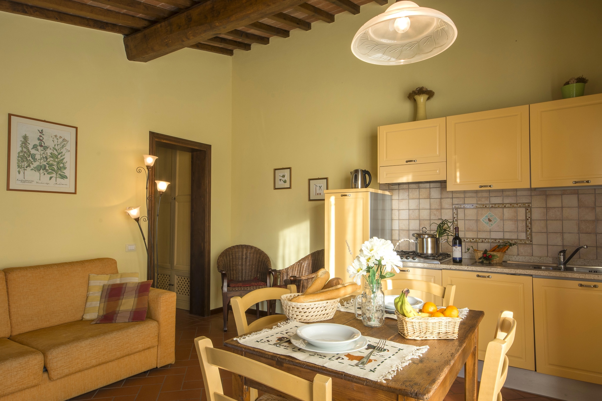 Ground floor: (open kitchen(hob, boiling water tap, hood, coffee machine, dishwasher, fridge), Living/diningroom(double sofa bed, TV(flatscreen, satellite), dining table, insect screens), bedroom(double bed, insect screens), bathroom(shower, washbasin, toilet, bidet, insect screens))\n\ndining table(4 persons), terrace(private, roofed, 6 m2), garden(shared with other guests, fenced, illuminated, 10000 m2), garden(private), garden furniture, sun loungers, BBQ(shared with other guests, charcoal), parking, parasol, swimming pool(shared with other guests, outside, fenced, 12 x  6 m., opened from May upto and including Sep), play equipment, table tennis table, plancha grill