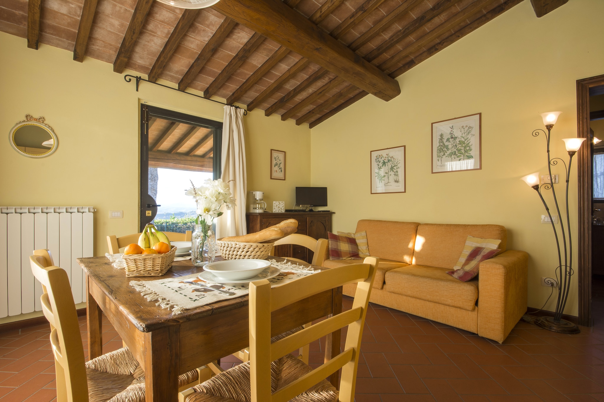 This inviting ground-floor retreat in Castelfiorentino offers a serene stay for couples or small families. The interior features a cozy living/dining room with a double sofa bed, flat-screen satellite TV, and a fully equipped open kitchen complete with a coffee machine, dishwasher, and boiling water tap. A comfortable double bedroom and a modern bathroom with bidet provide all the essentials for a relaxing visit. Free Wi-Fi and insect screens throughout ensure added comfort during your stay.
Step outside to enjoy your private, roofed terrace and a beautifully maintained private garden. The larger shared garden includes a fenced swimming pool (12 x 6 m), sun loungers, a barbecue area, play equipment, and a table tennis table—ideal for both relaxation and recreation. A plancha grill, parking, and garden furniture further enhance the property's appeal for a leisurely countryside escape.
Surrounded by Tuscan beauty, the home is just 8 km from Castelfiorentino and 18 km from the medieval town of San Gimignano, known for its towers and charming streets. Explore the nearby woods, go horseback riding in Certaldo, or enjoy a round of golf at Castelfalfi. Savor authentic cuisine in Certaldo's rustic restaurants and discover the timeless charm of Tuscany all around you.