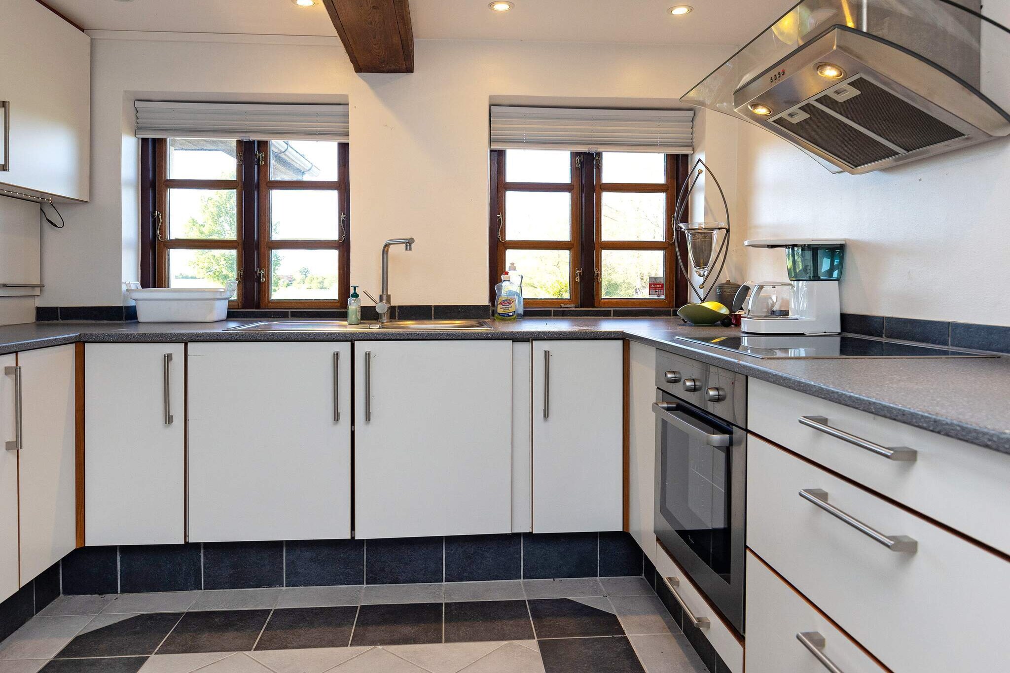 Kitchen(cooker(electric), hood, coffee machine, microwave, dishwasher, fridge, freezer(100-139L)), Living/bed room(TV, CD player, stereo unit), bedroom(double bed), bedroom(double bed), bedroom(single bed, double bed), bedroom(2x single bed), bedroom(double bed), bathroom(floor heating)(tumble dryer, washbasin, shower, toilet, washing machine), bathroom(washbasin, shower, toilet), bathroom(washbasin, shower, toilet), mezzanine(2x single folding bed), double folding bed, heating(electric), terrace, garden, garden furniture, billiards, fitness equipment, fish cleaning table, solar energy, air to water heatpump