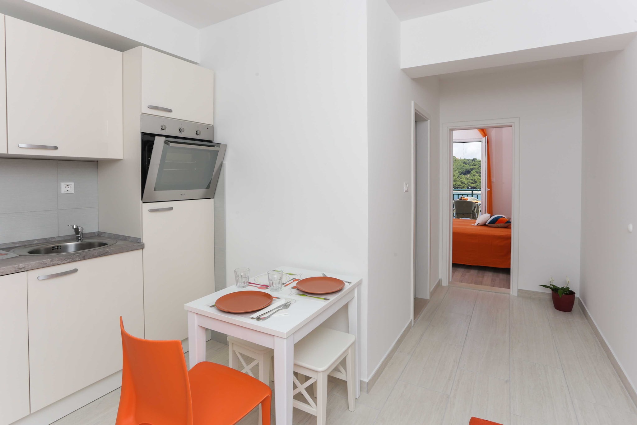 Apartments Posta offer seven self-catering accommodation units in Saplunara, quiet little place in a beautiful bay on the eastern side of the island of Mljet.
Luggage storage before check in and after check out are available.
Free private parking is available on site and reservation is not needed.
This lovely comfort one bedroom apartment can comfortably accommodate up to two persons.
It features air condition, free Wi-Fi and LCD cable TV. Kitchen is well equipped and comes with combined dining and seating area. Private bathroom includes shower and hair dryer.
Furnished terrace with sea view is at guests disposal.
Ironing facilities are available upon request.
Apartments Posta are located in Saplunara famous by sandy beaches. Nearest grocery store and bus stop are 700 m away from the property. Bar and restaurant can be found within 500 m. Closest sandy beach is walking distance from the property, only 150 m away.
Closest ferry port is Sobra, 15 km away. Dubrovnik 31 km (with boat)