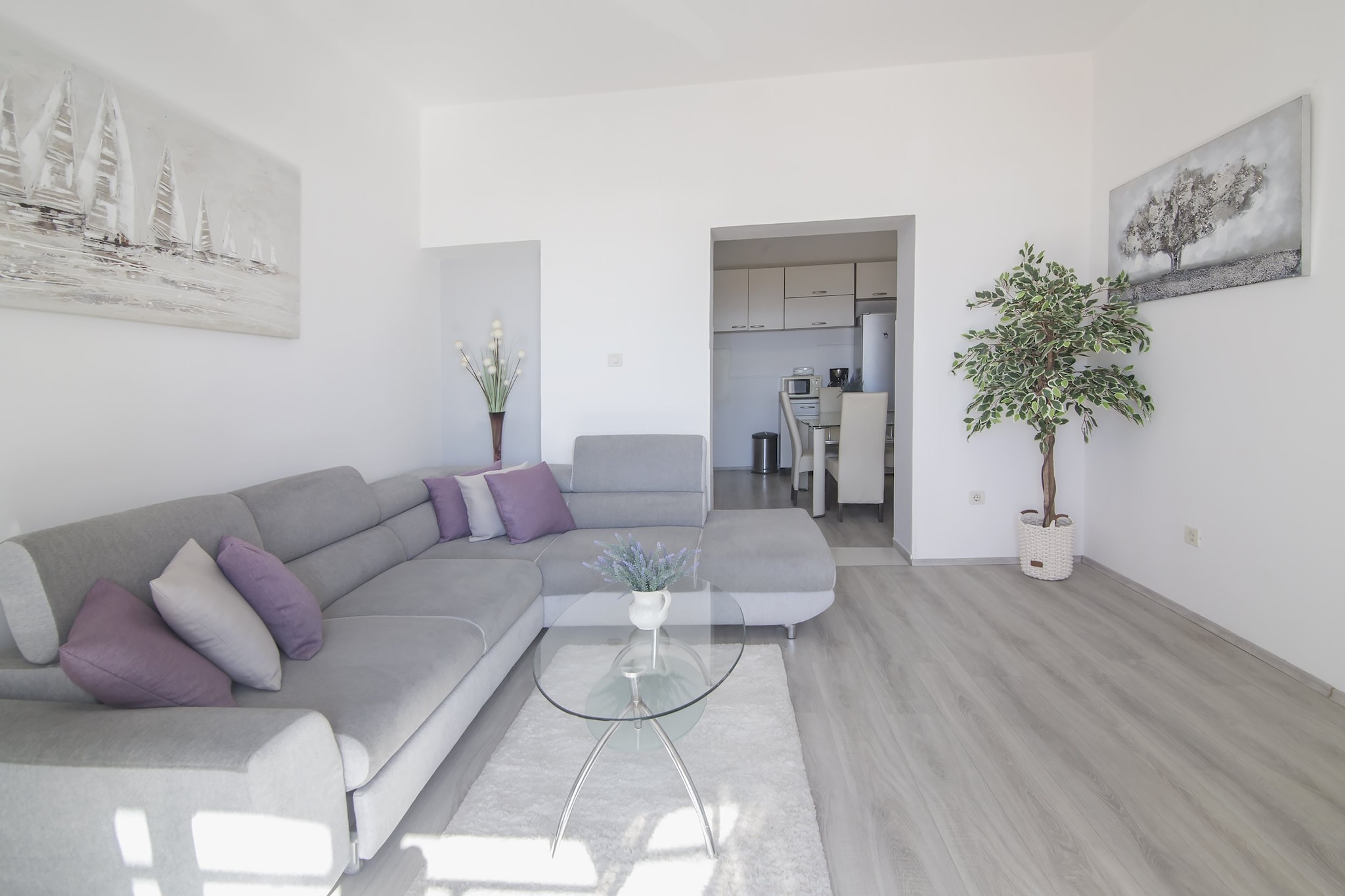 Apartments Isabora - Two-Bedroom Apartment with Terrace and Partial Sea View (Nea)-Woonkamer