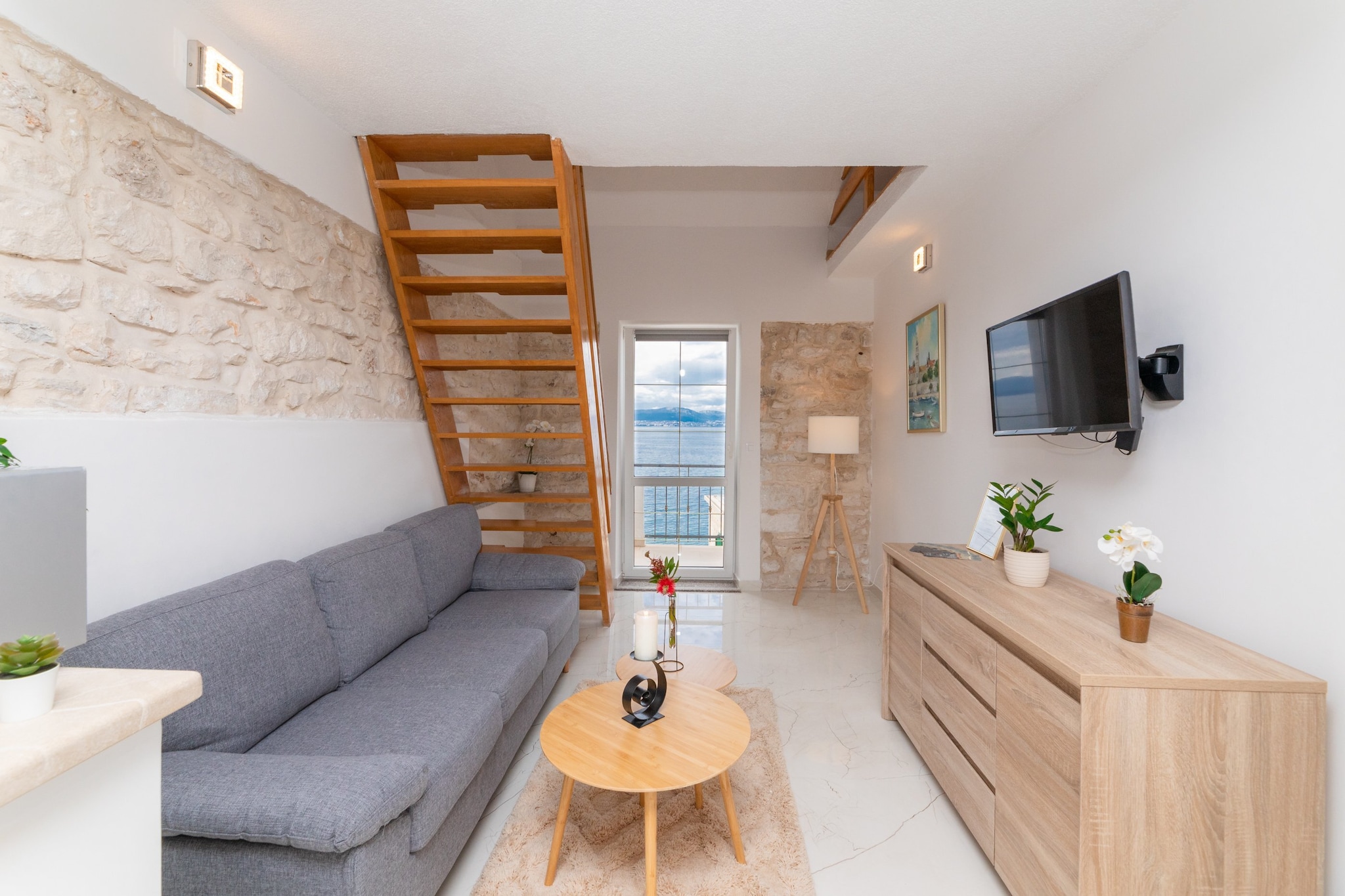 Apartments Tino- Two Bedroom Apartment with Terrace and Sea View(A2)-Living room