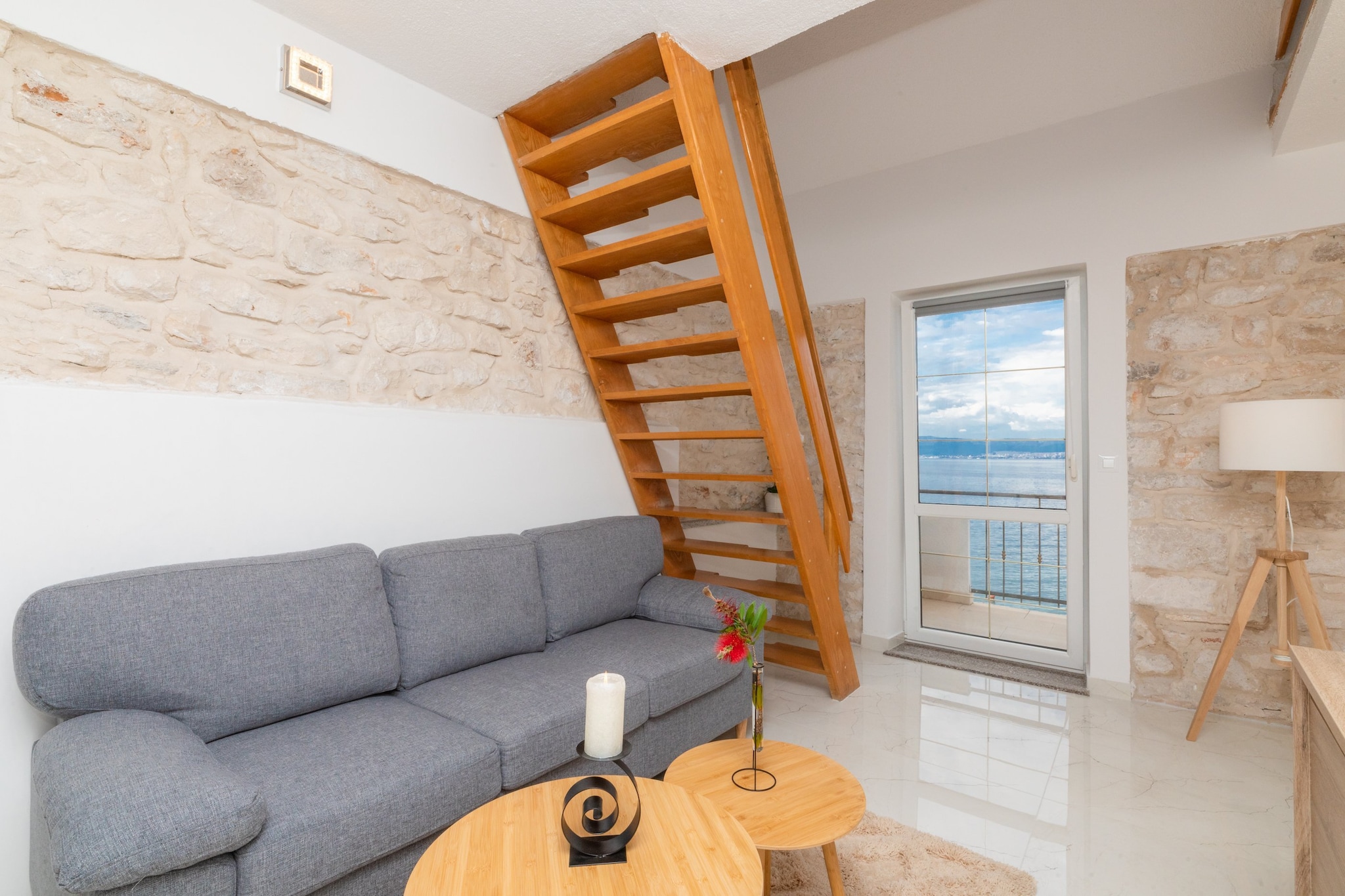 Apartments Tino- Two Bedroom Apartment with Terrace and Sea View(A2)-Living room