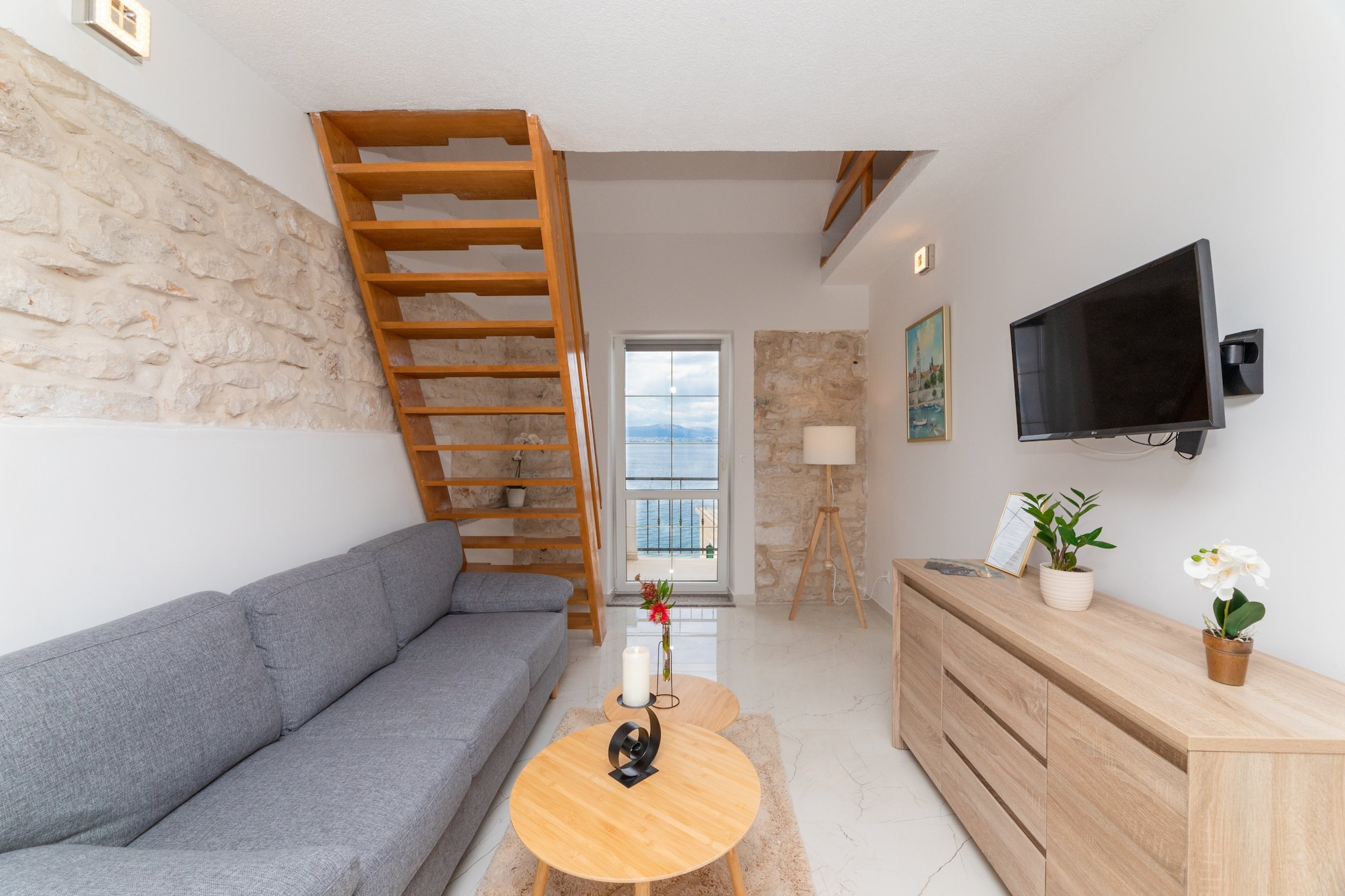 Apartments Tino- Two Bedroom Apartment with Terrace and Sea View(A2)-Living room