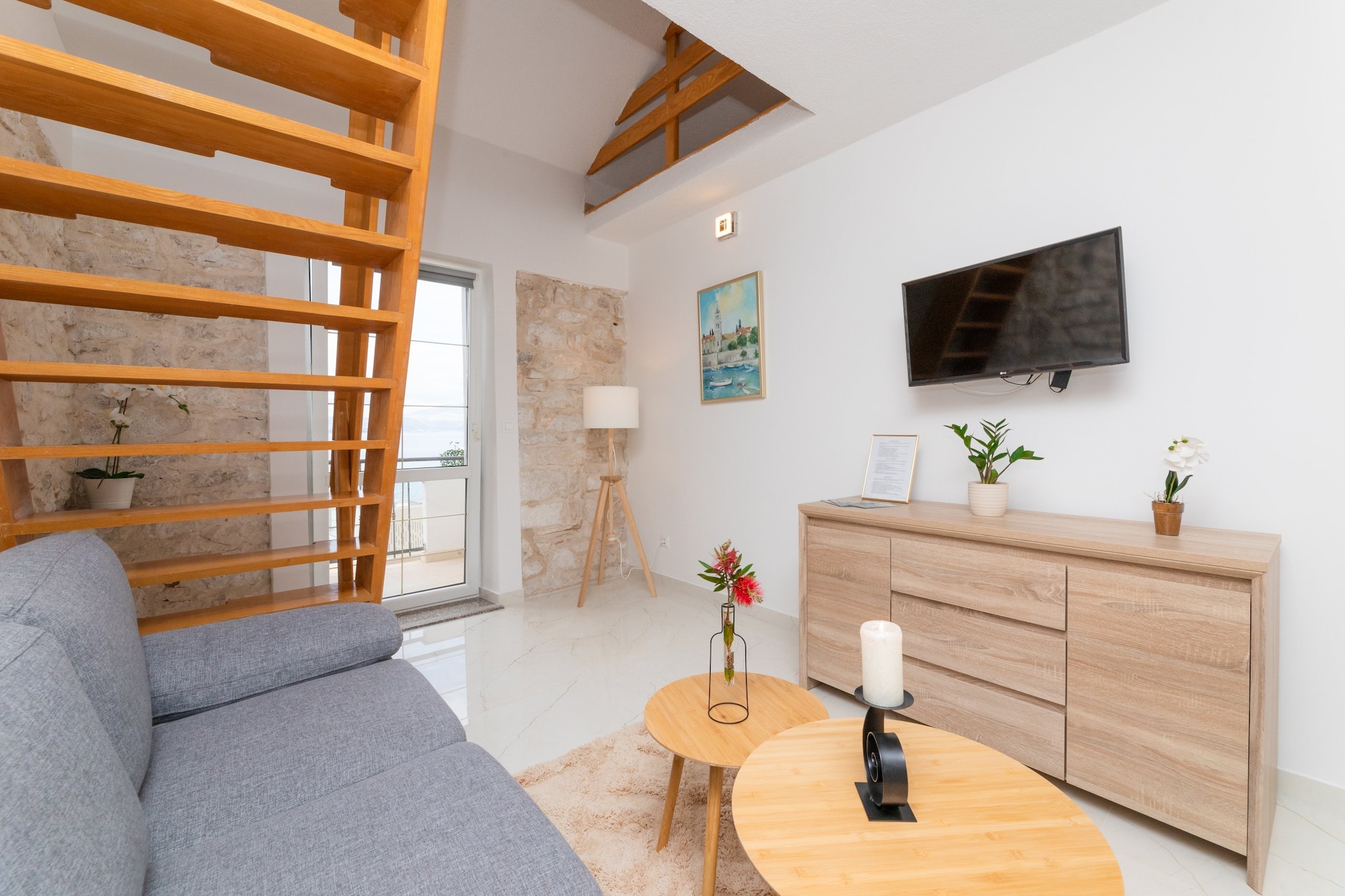 Apartments Tino- Two Bedroom Apartment with Terrace and Sea View(A2)-Living room