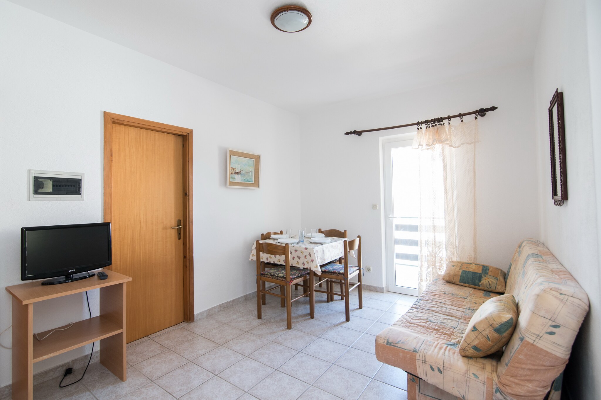 This apartments are situated in a place called Supetar, on a beautiful island of BraÄ a quiet Island with rich cultural and historical heritage, beautiful beaches and scenery, just 17 km away from the Split.
Luggage storage before check in and after check out are available, so that you can explore this island a bit more before departure.
Pets are  not allowed.
Free private parking on site.

This lovely  standard two bedroom apartment is a perfect fit for up to five persons.
It  features air-conditioning, free Wi-Fi and cable TV. Each bedroom has a queen size bed, there is also convertible sofa for one person in seating area. Kitchen is well equipped and comes with dining area. Private bathroom comes with shower and free toiletries.
To fully enjoy your holiday there are two terraces with outdoor furniture overlooking the garden.

Perfect for spending your holidays with a beach only 220 meters away, a restaurant within the range of 100 meters and a market at a 150 meters distance.
Post office and a bank are within the range of 300 meters, ambulance and pharmacy only 600 meters away.
Tourist info and a ferry bar are just 800 meters away and gas station as well as the bus stop are at a distance of 900 meters.

Airport is situated 25 km away.