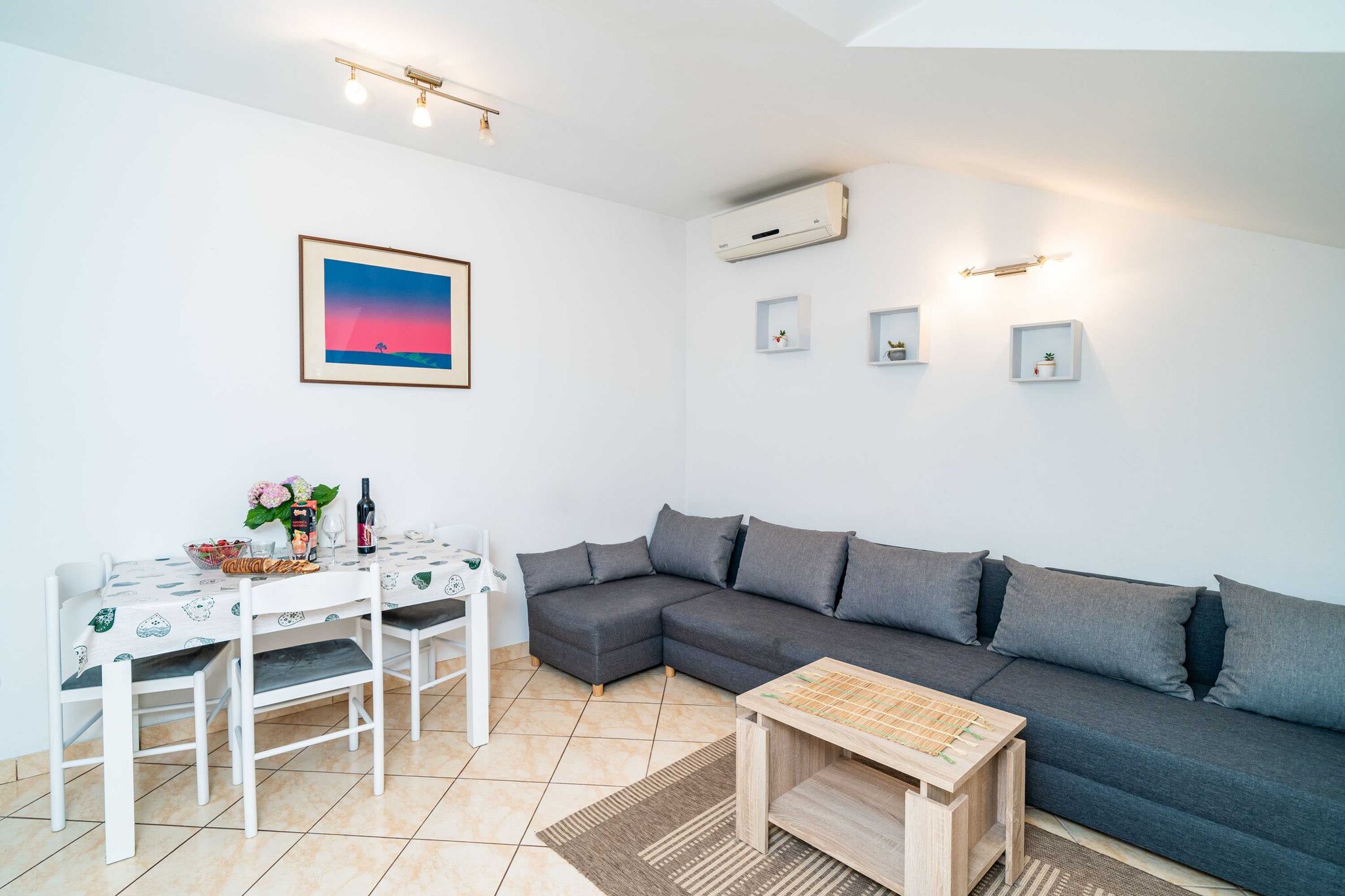 Apartment Matej, located in Lapad, is the best choice if you want to spend your vacations in peace and quiet environment, far from the city crowds, and also to have nearby all you need during your holidays. Guests will also have access to shared terrace with BBQ. Free parking is available on site. Luggage storage before check in and after chech out is available.
This one bedroom apartment features free WiFi, air-conditioning and LCD TV, equipped kitchen, living room with sofa bed and a private bathroom with bathtub. Washing machine, ironing facilities and hairdryer are at guests' disposal. Guests will also have access to shared terrace with fireplace.
This one bedroom apartment can comfortably accommodate up to 3 persons.
Many shops, restaurants, cafes, parks and a famous promenade are a 5-minute walk away, as well as tennis courts, green market and a movie theater. There are also many beaches in the nearby area waiting for your discovery. Cinestar Cinema is also only few minutes walk away.
Dubrovnik Bus Station and Ferry Port, connecting the mainland with various Dalmatian islands, are 10 minutes ride from the apartment, while Dubrovnik Airport is 25 km away.