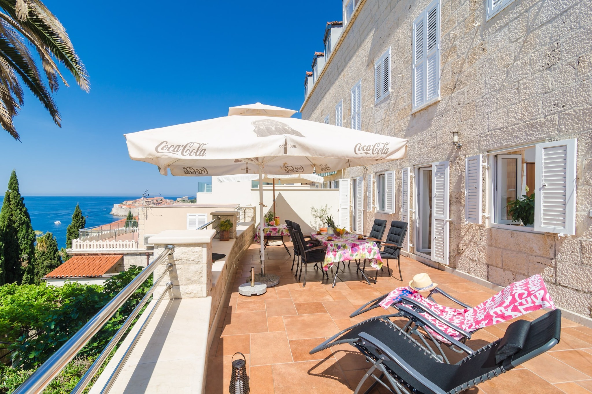 Apartments Davor are ideally situated as it is just outside The City Walls and stone's throw away from everything Dubrovnik has to offer, whether one is interested in historic Old City and its many sights or basking in the Mediterranean sun and swimming in the crystal clear Adriatic sea.
Property offers two air-conditioned units with furnished terrace.
Parking is public, off site and chargeable.
This Two Bedroom Apartment with Sea View and Terrace features WiFi, flat-screen Internet TV and air-conditioning. Kitchen is fully equipped with an oven, stove, refrigerator, microwave, toaster, water kettle and dining table. Property has two bathrooms, one with shower cabin and one with bathtub. Bathrooms also include washing machine and hair dryer. Iron and ironing board are at guests disposal. Terrace with an outdoor seating area overlooks the sea.
This two bedroom apartment can comfortably accommodate up to 4 guests.
Apartments Davor is located less than 15 minutes walk from the Old Town of Dubrovnik where you can find an open-air green market and other shops as well as a bakery, banks and ATM's, cafes, bars and restaurants with local and other cuisine.
The nearest bus station is 350 meters away.
Dubrovnik Main Bus Station and Ferry Port are 4 km away, while Dubrovnik Airport is 21 km away.