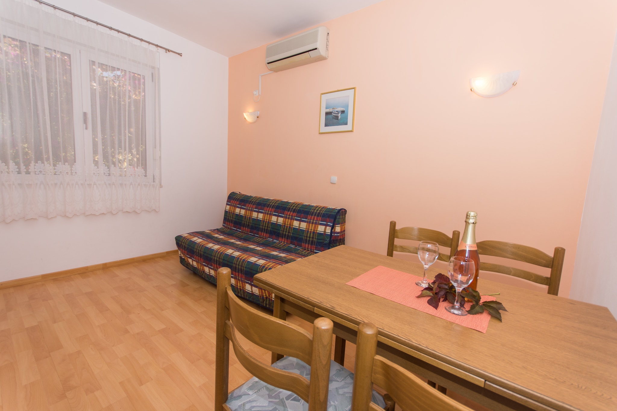 Apartments MasteliÄ‡ are situated in a lovely historical city of Trogir in Split Region.
Shared outdoor heated swimming pool surrounded by sunbeds, as well as BBQ facilities are at your disposal.
The swimming pool is open form 01.05.-01.11.
Check in is possible until 23:30 H (11:30 PM).
Common washing machine is provided.
Luggage storage is possible prior to check in and after check out.
Private parking is available on site, reservation is not required.

Overlooking the Adriatic sea this lovely one bedroom apartment with furnished balcony can comfortably accommodate up to four people.
It features living area combined with kitchenette with dining area.  Free Wi-Fi and air conditioning are provided. Apartment features private bathroom with shower, hair dryer, baby cot and free toiletries.

The nearest beach is just 45 meters away from the property, while the market and a bus stop are 150 meters away. The closest restaurant can be found within 300 meters, while the tourist info, post office, bank, ambulance and pharmacy can be found within 1.3 km range.

The nearest airport is Split Airport, located 7  km away from the property.