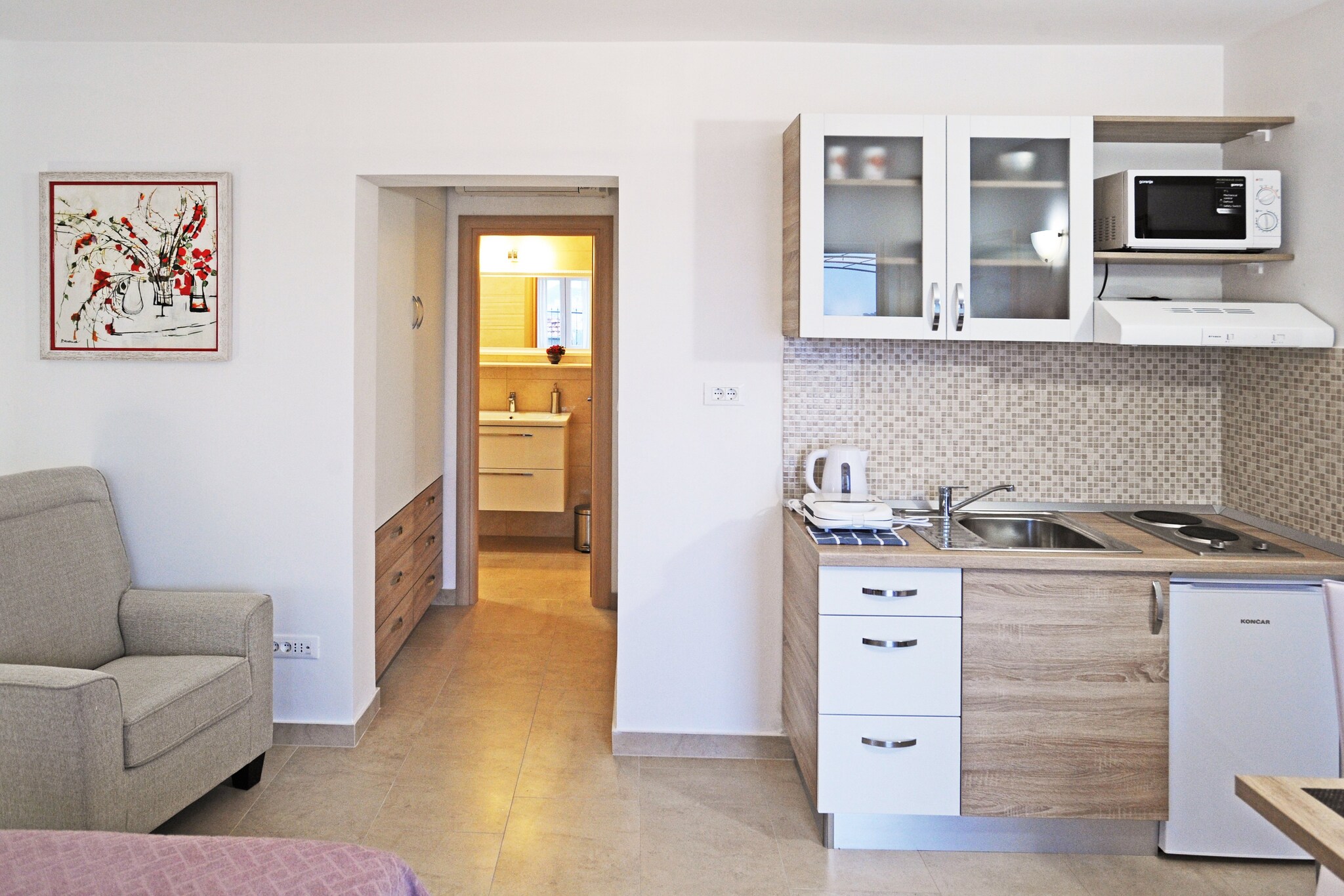 Nika Family Apartments are situated in a quiet neighborhood near Dubrovnik's Main Bus Station and Ferry Port, connecting the mainland with various Dalmatian islands. Apartment's location is perfect for getting  to know undiscovered areas of Dubrovnik. All units have a private bathroom, kitchenette and air conditioning.

*** FACILITY ACCESS ***
The Address "Od Gaja 70, 20000 Dubrovnik" is recommended for arrivals by taxi, transfer or if they come by car to take out the luggage.

This Deluxe Studio Apartment with Terrace and Sea View features free WiFi, air conditioning, and flat screen TV. Kitchenette is equipped with refrigerator, water kettle, microwave, freezer, stove, and a toaster. Bathroom is fitted with a shower and a hairdryer. Terrace featuring sea view is equipped with an outdor furniture. Ironing facilities are at guests disposal. 

*** FACILITY ACCESS ***
The Address "Od Gaja 70, 20000 Dubrovnik" is recommended for arrivals by taxi, transfer or if they come by car to take out the luggage.

Grocery store, green market, restaurants, cafes, bakeries and ATMs can be reached by foot in 12 minutes. The famous Old Town of Dubrovnik is approximately 2.8 km away, with various beaches, historic sights, restaurants, cafes, bars and shops. The nearest bus station, with frequent bus lines, is 350 meters from the apartment.

Dubrovnik Bus Station and Ferry Port, connecting the mainland with various Dalmatian islands, are 14 minutes from the apartment, while Dubrovnik Airport is 21.7 km away.