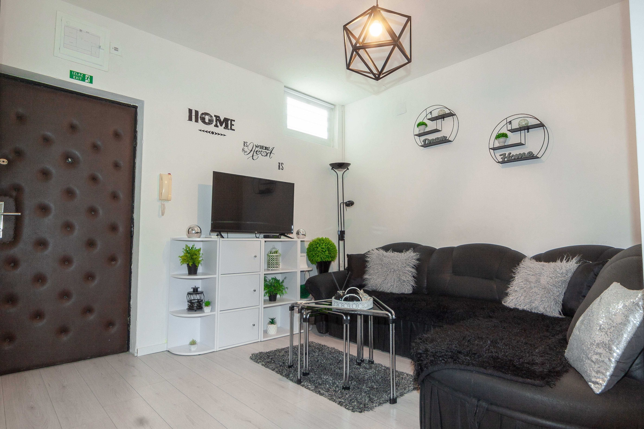 On the 4th floor: (Living room, Living/bed room(double sofa bed), bedroom(2x single bed), bedroom(double king size bed))\n\nOn the 5th floor: (Kitchen, bathroom)\n\ndining room, toilet, TV, dining table, stove, electric kettle, toaster, coffee machine, oven, fridge, bath tub, washing machine, balcony, air conditioning, parking lot(public), iron, hairdryer