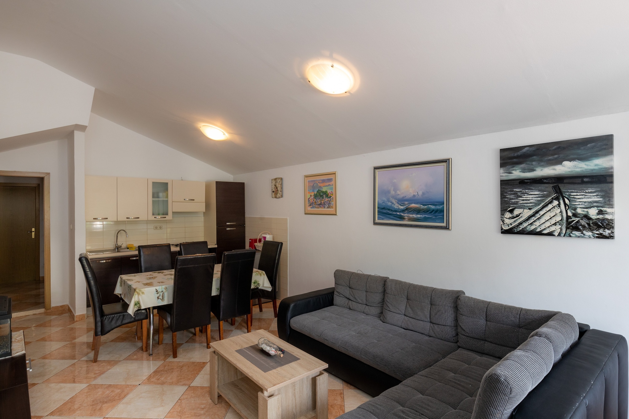 Apartment L&L offers self-catering accommodation in popular area of Dubrovnik, close to the beach and the Old Town.
This two-bedroom apartment features well equipped open space kitchen with dining area, spacious living room with siting area and private bathroom.
The apartment will also provide guests with furnished terrace fitted with sun loungers and parasol.
This lovely two-bedroom apartment features free WiFi, air conditioning and flat-screen TV, as well as kitchen equipped with stove, oven, refrigerator, dishwasher and dining table. Private bathroom comes with shower, hairdryer and washing machine. The apartment will also provide guests with furnished terrace fitted with sun loungers and parasol.
Ironing facilities will be available.
This two bedroom apartment can comfortably accommodate up to 6 persons.
The part of the town, where this apartment is located, is very popular because everything you may need is near the accommodation and guests can reach Old Town in less then 5 minutes drive or 20 minutes walk. Grocery store, bus station, bars and cafes can be found in 200 meters range, as well as bakeries and ATMs. Nearest beach is just 300 m from the apartment.
Dubrovnik Bus Station and Ferry Port, connecting the mainland with various Dalmatian islands, are 5 minutes ride from the apartment, while Dubrovnik Airport is 21 km away.