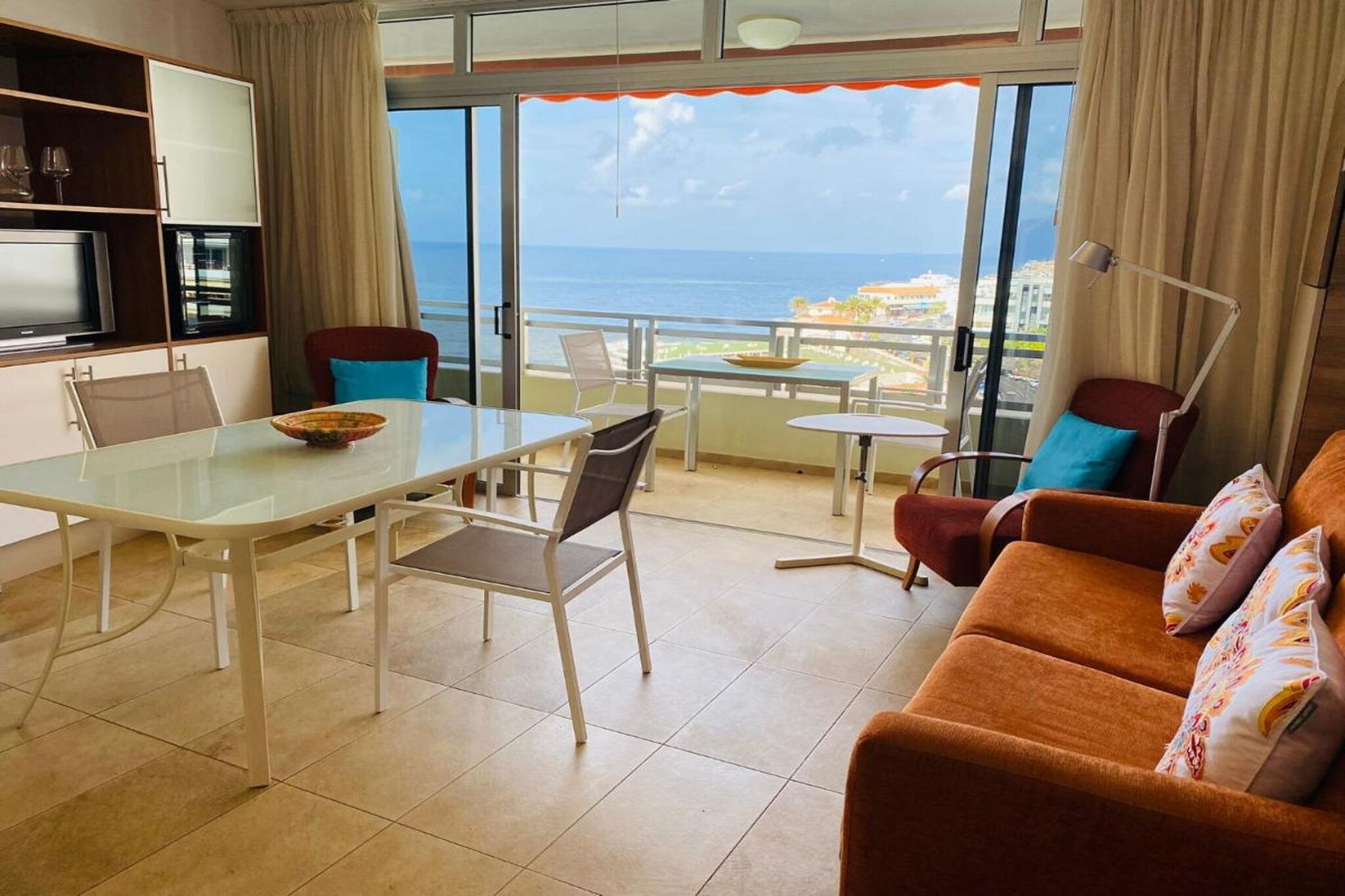 Ground floor: (Kitchen(dining table, hob, toaster, hood, coffee machine, oven, microwave, fridge-freezer, high chair), Living/diningroom(single sofa bed, TV, dining table, seating area), bedroom(double bed), bathroom(shower, washbasin, toilet, washing machine), balcony or terrace)\n\ngarden(shared with other guests), swimming pool(shared with other guests, outside, opened from Jan upto and including Dec)