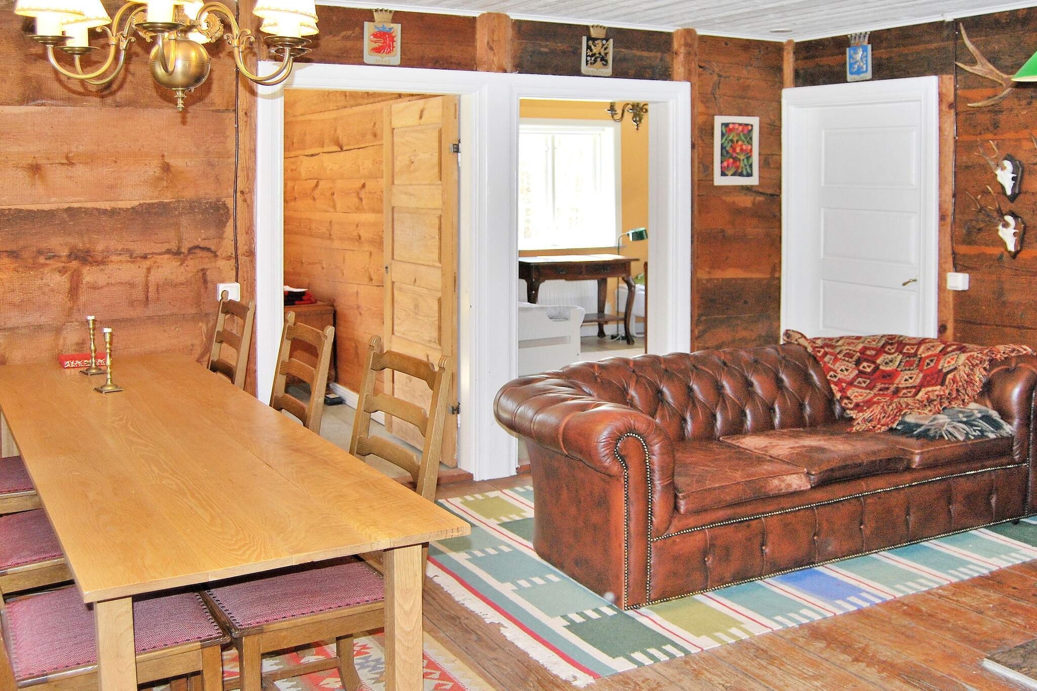 Kitchen(cooker(electric), hood, coffee machine, microwave, dishwasher, fridge-freezer, water from well), Living/bed room(double folding bed, TV, DVD player, radio), Living/bed room, bedroom(single bed), bedroom(2x single bed), bedroom(2x bunk bed), bathroom(floor heating)(washbasin, shower, toilet, washing machine), heating(electric), garden furniture, BBQ, parking