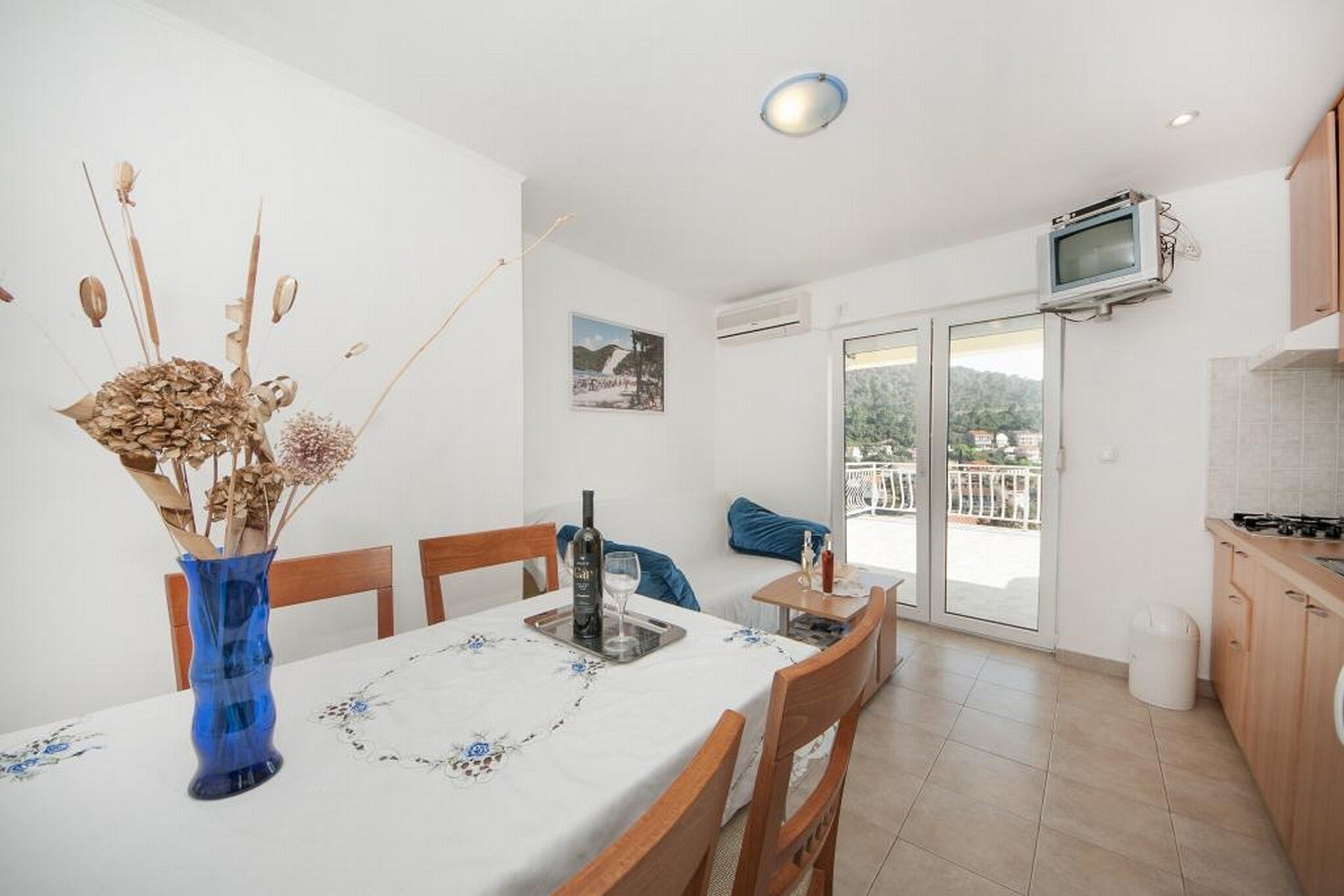 Apartments Bertie's Lodge, located in Brna on the island of Korčula, are perfect place for a countryside retreat as they are situated in a peaceful rural inland area with intact nature and rich vegetation. Overlooking the Adriatic Sea the apartments are located near the beach in Brna. Furnished terrace, balcony and BBQ facilities are at your disposal.
Free private parking is provided, reservation is not required.
Overlooking the Adriatic Sea from the furnished terrace, this standard two bedroom apartment can comfortably accomodate up to six adults. It features free WiFi, air conditioning and a cable TV. The open space living room includes dining area with sofa and it is combines with the equipped kitchen and dining area. The private batroom comes with shower and toilet. Towels, hair dryer and toilet paper are at your disposal.
Due to the properties excellent location everything you may need for a pleasant stay can be reached in approx 100 m range (restaurants, cafe bars, market store, beach). The nearest bus station is 500 m away from the property. Pharmacy is 4 km away.
The nearest bus station is 500 m away from the property and Dubrovnik Airport is 168 km away.