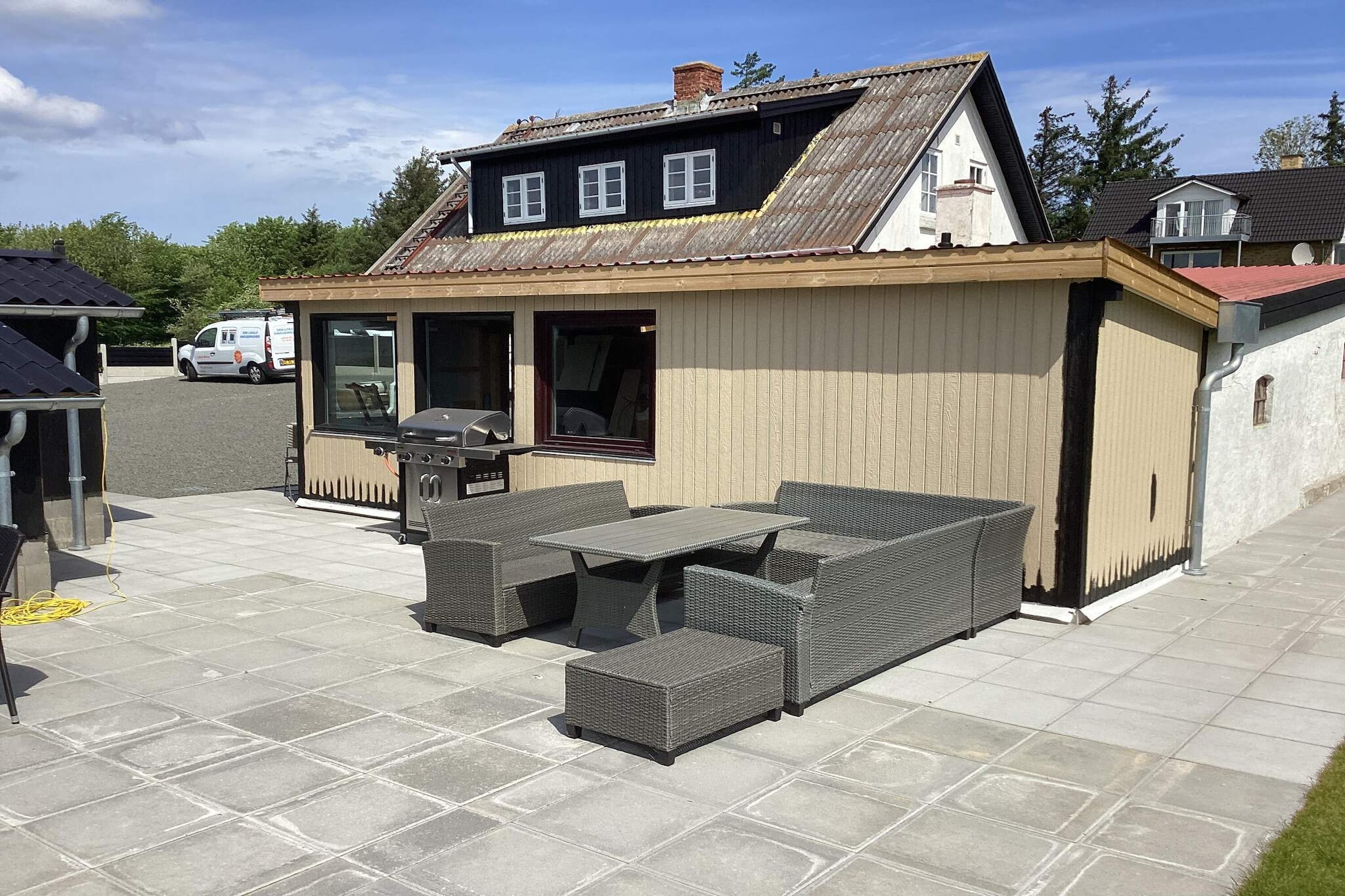 Well-located and well-maintained vacation home with a 7-person outdoor hot tub (summer) and panoramic views of the Limfjord, both inside and outside, located only about 100 meters from the fjord and about 900 meters from the ferry terminal at Branden. The cottage's outdoor area/garden offers ample opportunity to enjoy your vacation to the fullest, as well as the opportunity for ball games and play. In addition, there are several cozy nooks that are perfect for reading a good book while enjoying the view of the fjord or watching the kids play in the garden. The house offers comfortable lounge furniture, garden furniture, table and bench sets, and sun loungers. The house's activities provide ample opportunity for many hours of entertainment for both children and adults. There is a pool table, a table tennis table that can be placed on top of the pool table, and electronic darts in the house's newly renovated garage. In addition, there is a mini table with three different games, including table football and air hockey. Kitchen/family room with ceramic hob, separate oven with grill, extractor hood, microwave, coffee machine, separate freezer, fridge/freezer, and dishwasher. There is a high chair for the little ones. There is also a large smart TV with German, Danish, and international channels, as well as the option to stream your own TV services. The living room is located on the first floor and has comfortable furniture, free high-speed internet, and a smart TV with German, Danish, and international channels, as well as the option to stream your own TV services. The living room also offers a cozy café area where you can enjoy the panoramic view of the Limfjord up close. Bathroom with bathtub, shower, toilet, and underfloor heating. There is a washing machine in the house. The house has three bedrooms, all with comfortable single beds, as well as an annex with two bunk beds for four people and a smart TV where you can stream your own TV services. The house has several open terraces with comfortable garden furniture, sun loungers, and a gas grill where you can enjoy dinner while watching the sun set over the fjord. In addition, the house offers two shelters (a children's version and an adult version), also with panoramic views of the water. The house also has a fire pit where the whole family can enjoy roasting sausages, marshmallows, or baking bread on a stick. Please note: Noise from summer traffic may occur. Please note: The outdoor spa is only open from April 1 to November 1. It is closed during the winter and cannot be used. Not available for rental to youth groups.A refundable deposit might be charged closer to your check-in date. The security deposit ensures a smooth stay and covers any additional services or consumption charges.This deposit covers utilities consumed during your stay and any additional services that may be taken.The final amount will be adjusted based on actual meter readings, actual usage of extra services, and any remaining balance will be refunded within 21 days after checkout.This deposit simply acts as a prepayment for charges that  you would anyways pay for, ensuring a seamless stay and check-out experience.