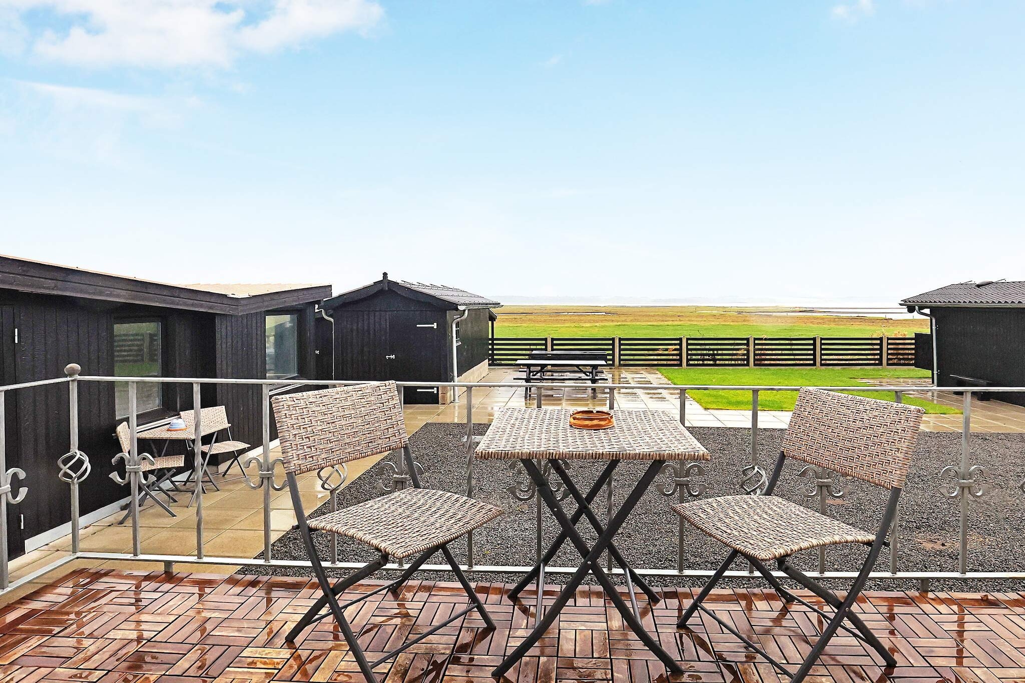 Annex: (4x bunk bed)\n\nKitchen(cooker(2 ring stoves), coffee machine, oven, microwave, dishwasher, fridge, freezer(1-59L), freezer(> 250L), fridge-freezer, high chair), Living/bed room(TV), bedroom(2x single bed), bedroom(2x single bed), bedroom(2x single bed), bathroom(floor heating)(washbasin, shower, toilet, washing machine), terrace, garden furniture, sun loungers, table tennis table, table football, air hockey, darts, billiards