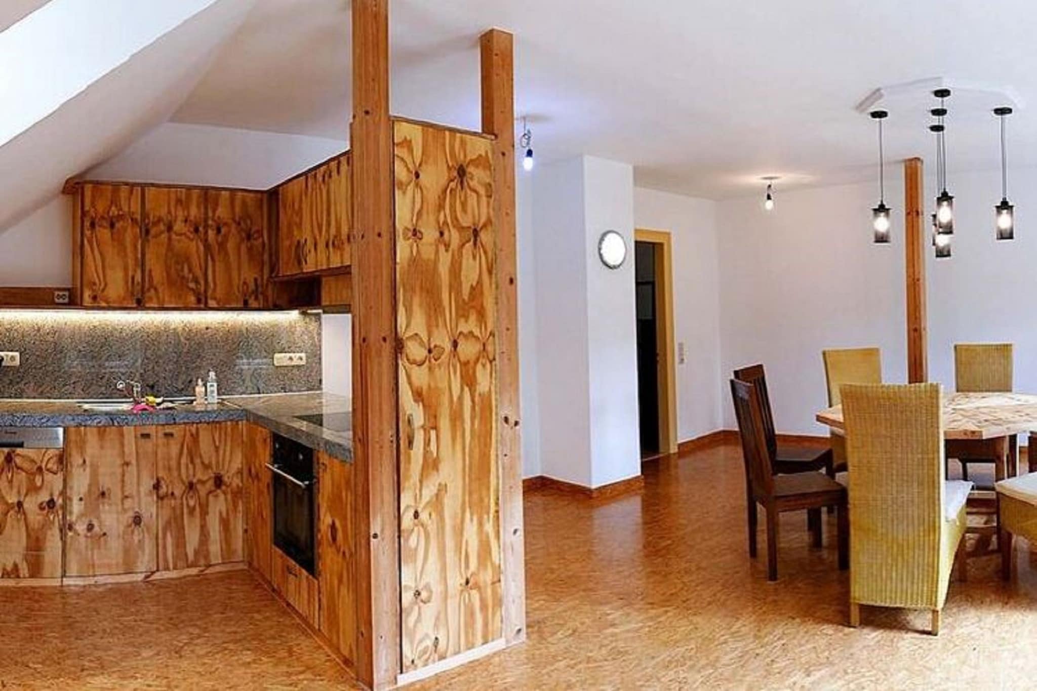 On the 2nd floor: (Living room(single sofa bed, TV(flatscreen), radio, CD player), Kitchen(dining table, electric kettle, toaster, cooker(4 ring stoves, ceramic, electric), coffee machine(filter), oven, dishwasher, fridge(+ freezer)), bedroom(double king size bed), bedroom(double bed or 2 single beds), bedroom(single bed), bedroom(bunk bed), bathroom(bath tub, shower, washbasin, toilet, hairdryer), toilet(toilet), library(stereo unit, billiards))\n\nAttic: (open kitchen(electric kettle, toaster, cooker(4 ring stoves, ceramic, electric), coffee machine(filter), oven, dishwasher, fridge(+ freezer)), Living/diningroom(2x single sofa bed, TV(flatscreen), dining table, seating area, radio, CD player, stereo unit), bedroom(double bed), bathroom(bath tub, shower, washbasin, toilet, hairdryer))\n\nwashing machine, heating(central, wood, oil), terrace(shared with the owner , 200 m2), garden(shared with the owner , fenced, 1500 m2), BBQ(charcoal), deckchairs, 12x bicycles available(paid), party games, toys