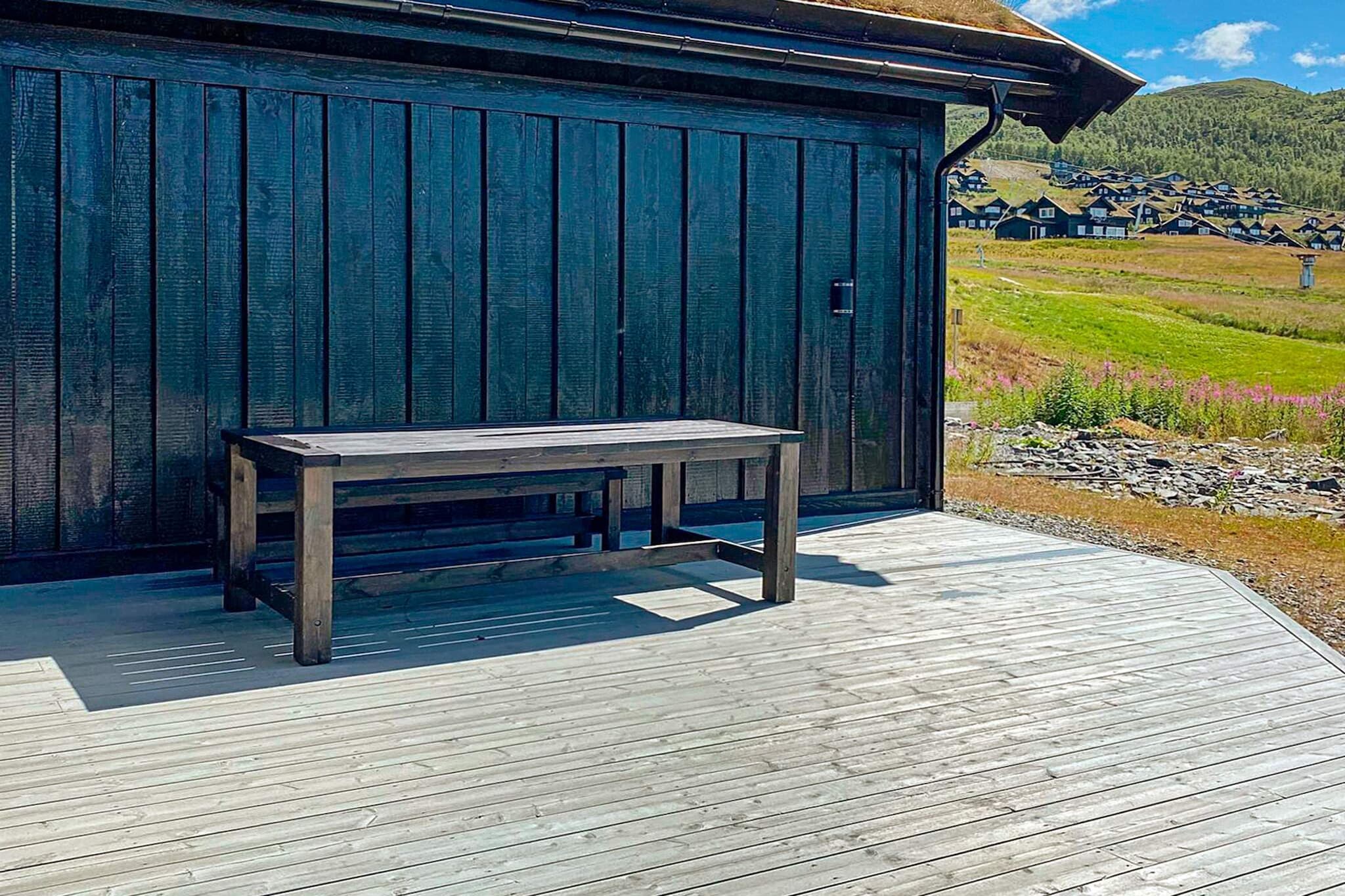 Internet Access DSL, Living room(double folding bed), open kitchen(floor heating)(cooker(electric), hood, coffee machine(filter), waffle iron, microwave, dishwasher, fridge, freezer(100-139L), washing machine, high chair), Living/bed room(floor heating, 27 m2)(TV(norvegian TV channels ), radio), bedroom(floor heating)(double bed), bedroom(floor heating)(3x bunk bed), bedroom(floor heating)(3x bunk bed), bathroom(floor heating)(washbasin, shower, toilet), heating(electric), terrace(36 m2), terrace(roofed, 6 m2), garden furniture, parking