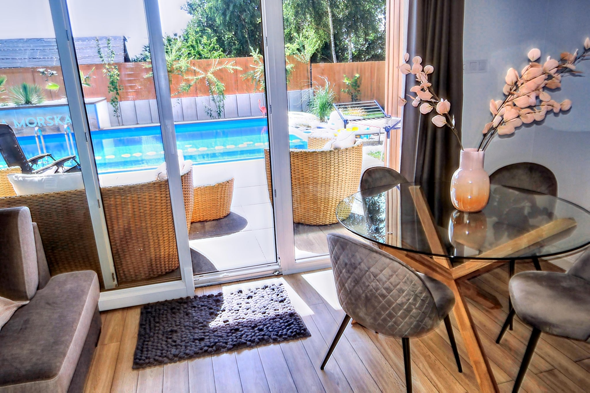 House with a private swimming pool and sauna