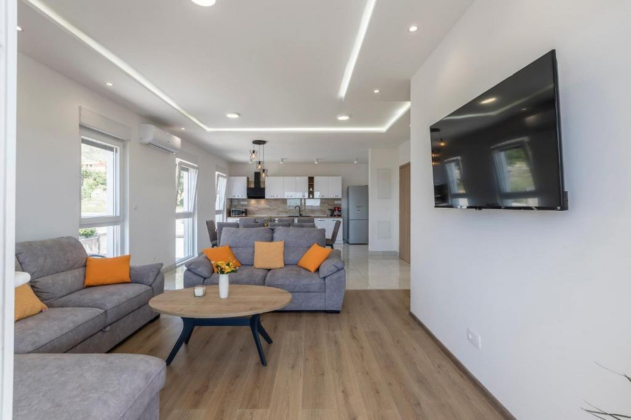 Luxury Villa La nonna Ana - entertainment,fitness,pool,sea view offers accommodation in Kaštel Sucurac,  a lovely settlement only 5 km from Split.

Spacious terrace fitted with sun beds and parasols as well as outdoor fireplace, a private heated seasonal outdoor swimming pool and a shared garden are at your disposal.

This property also comes with a gym as well as billiards and foosball. 

Free private parking is provided, reservation is not needed.

Baby cot is available upon request.

Carbon monoxide detector and Smoke detector is available.

Upon Check in 300€ damage deposit to be paid to the owner in cash, upon checkout  amount will be retourned.

This Six bedroom villa can perfectly accommodate up to 13 people. It features free Wi-fi, air-conditioning as well as SAT & Internet enabled LCD TV. The open space living room comes with sofa and sitting area, and it's combined with the equipped kitchen and dining area. Bedrooms are furnished with large double beds, while all six bathrooms come with shower and toilet. You also have access to a washing machine, dryer and iron. 
Free toiletries (shampoo, soap and toilet paper), hair dryer as well as linens and towels are at your disposal.

If you want to spend your vacation in a peaceful and quiet environment, far from the city crowds, and also to have nearby all you need during your holidays,  Luxury Villa La nonna Ana  are the best choice for you. Grocery store and Fresh market are only 700 m away from the property. The beach is located 1.2 km from the property. You will find bars and restaurants only 1km away.

Airport is 10 km from the property, while the closest bus stop is 500 m away.