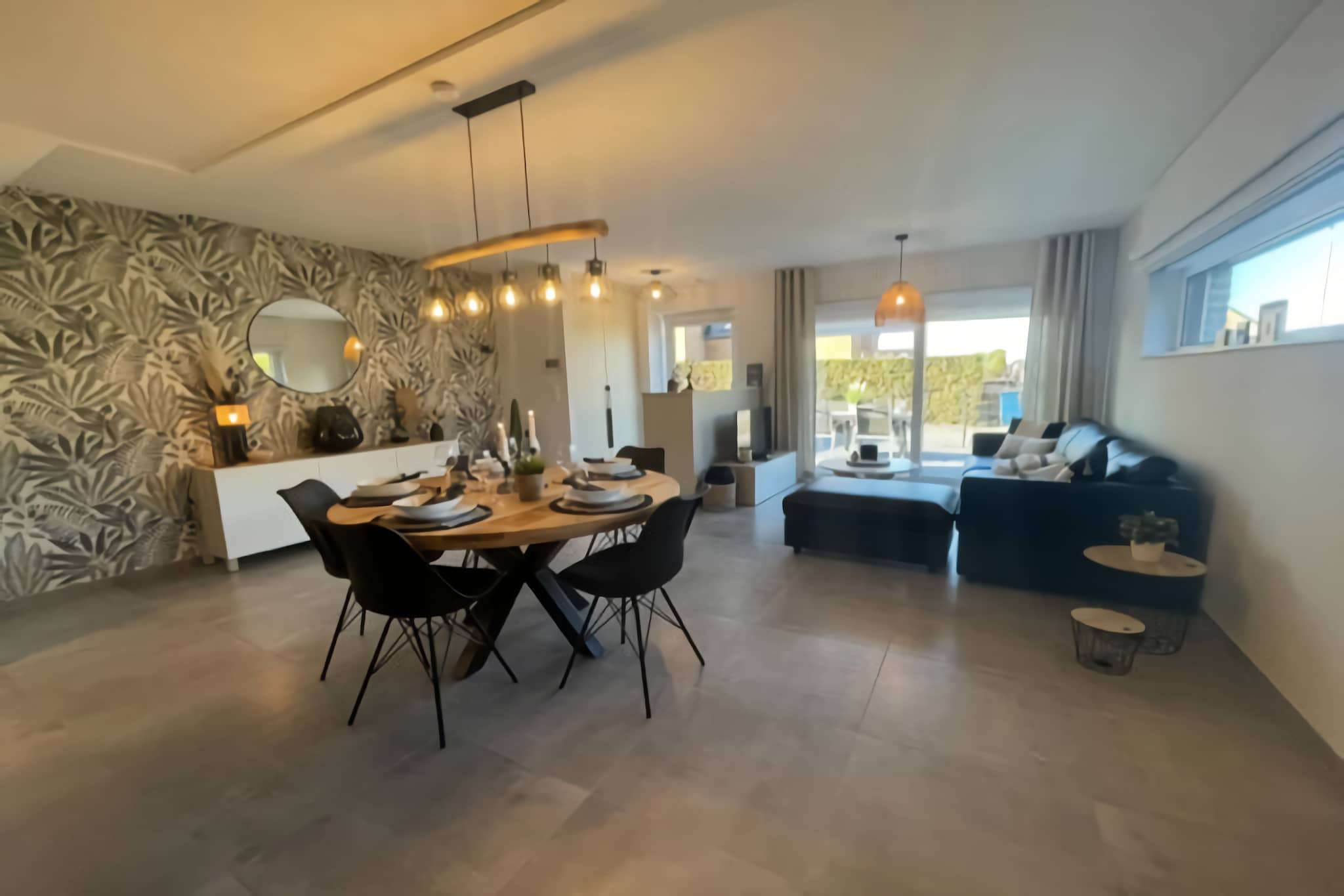 Ground floor: (hallway, Living room(double sofa bed, TV, seating area), Kitchen(cooker, hood, espresso machine, oven, microwave), bathroom(shower, washbasin))\n\nOn the 1st floor: (bedroom(double bed), bedroom(single bed, single bed))\n\nterrace, parking