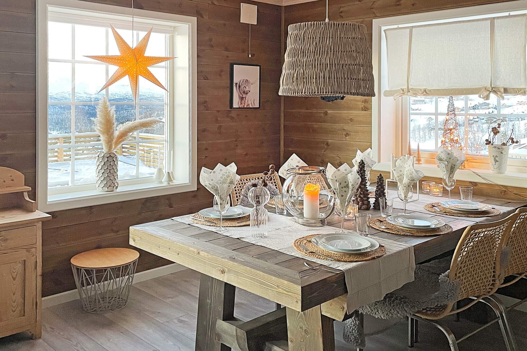 Internet Access DSL, open kitchen(cooker(electric), hood, coffee machine(filter), dishwasher, fridge, freezer(60-99L), washing machine), Living/bed room(40 m2)(TV, fireplace), bedroom(3x bunk bed), bedroom(double bed), bedroom(2x single bed), bathroom(floor heating)(bathtub or shower, washbasin, toilet), bathroom(washbasin, toilet), heating(electric), terrace(20 m2), garden furniture, BBQ, parking, water to water heatpump