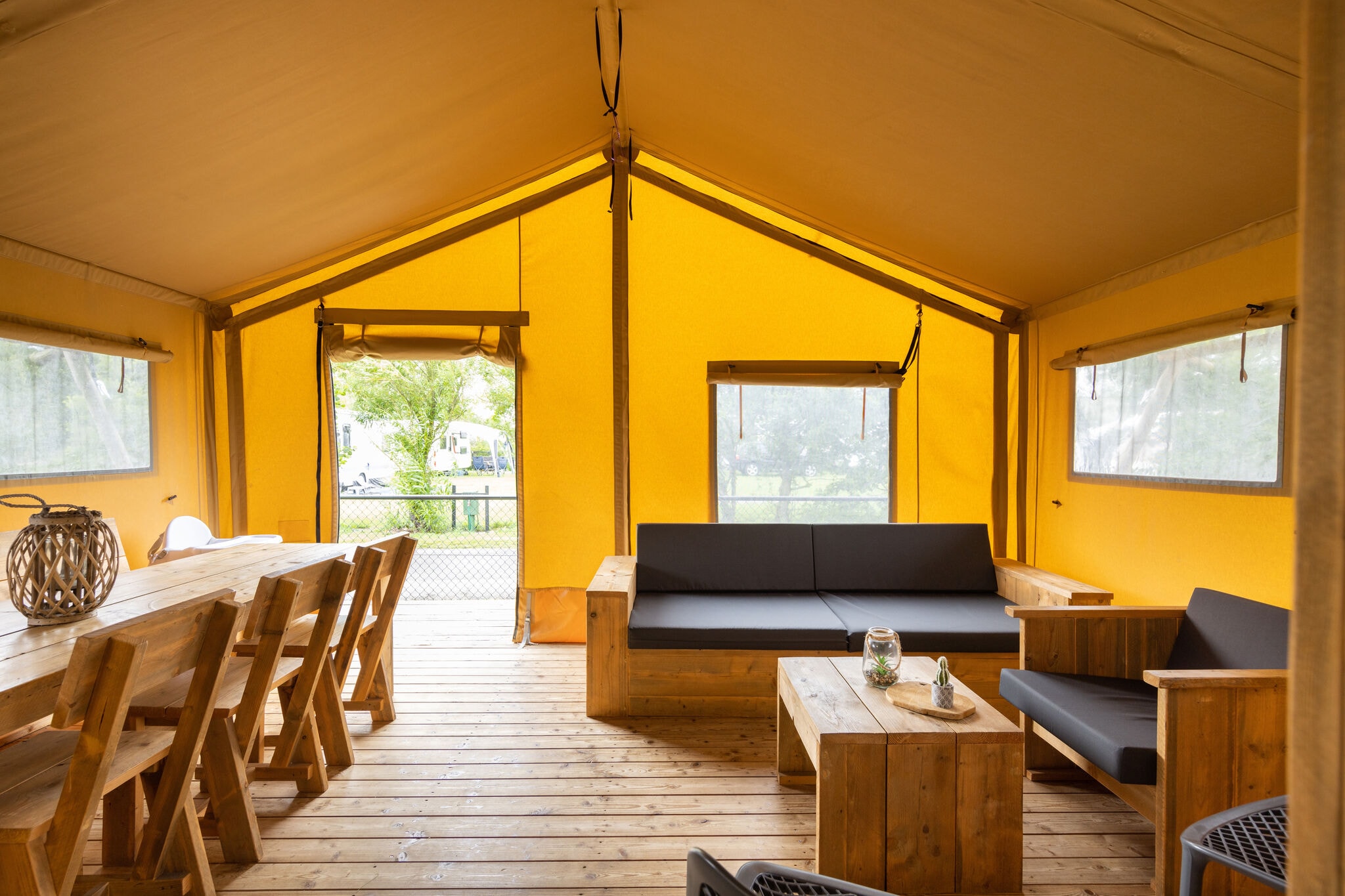 Safari tent with bathroom, on a holiday park near Lauwersmeer National Park